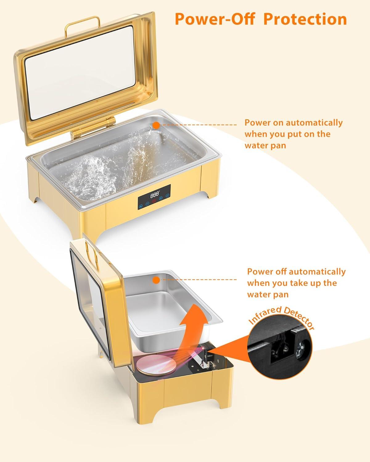 Gold Stainless Steel 9QT Electric Chafing Dish with Touch Screen