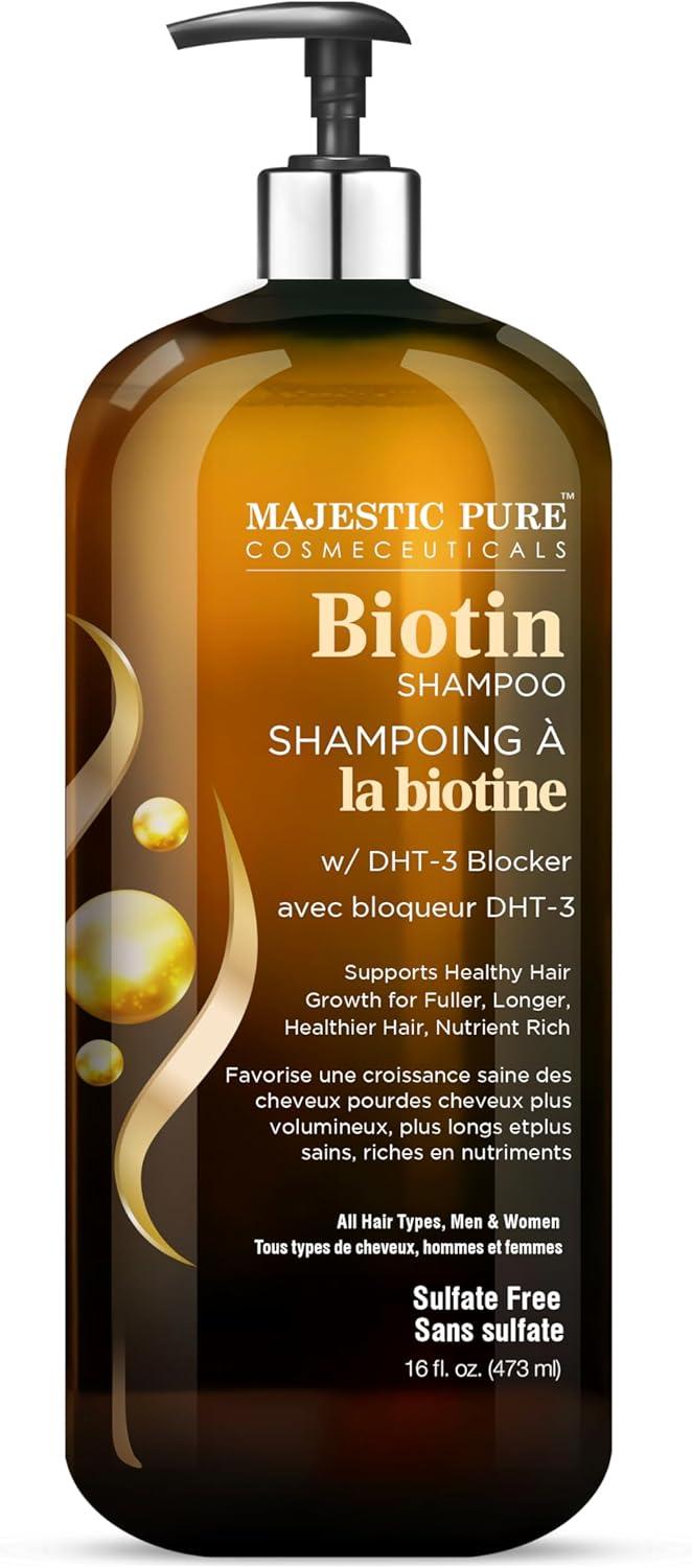Majestic Pure Biotin Shampoo with DHT Blocker - Hydrating & Sulfate Free for Thin Hair - 16 fl oz