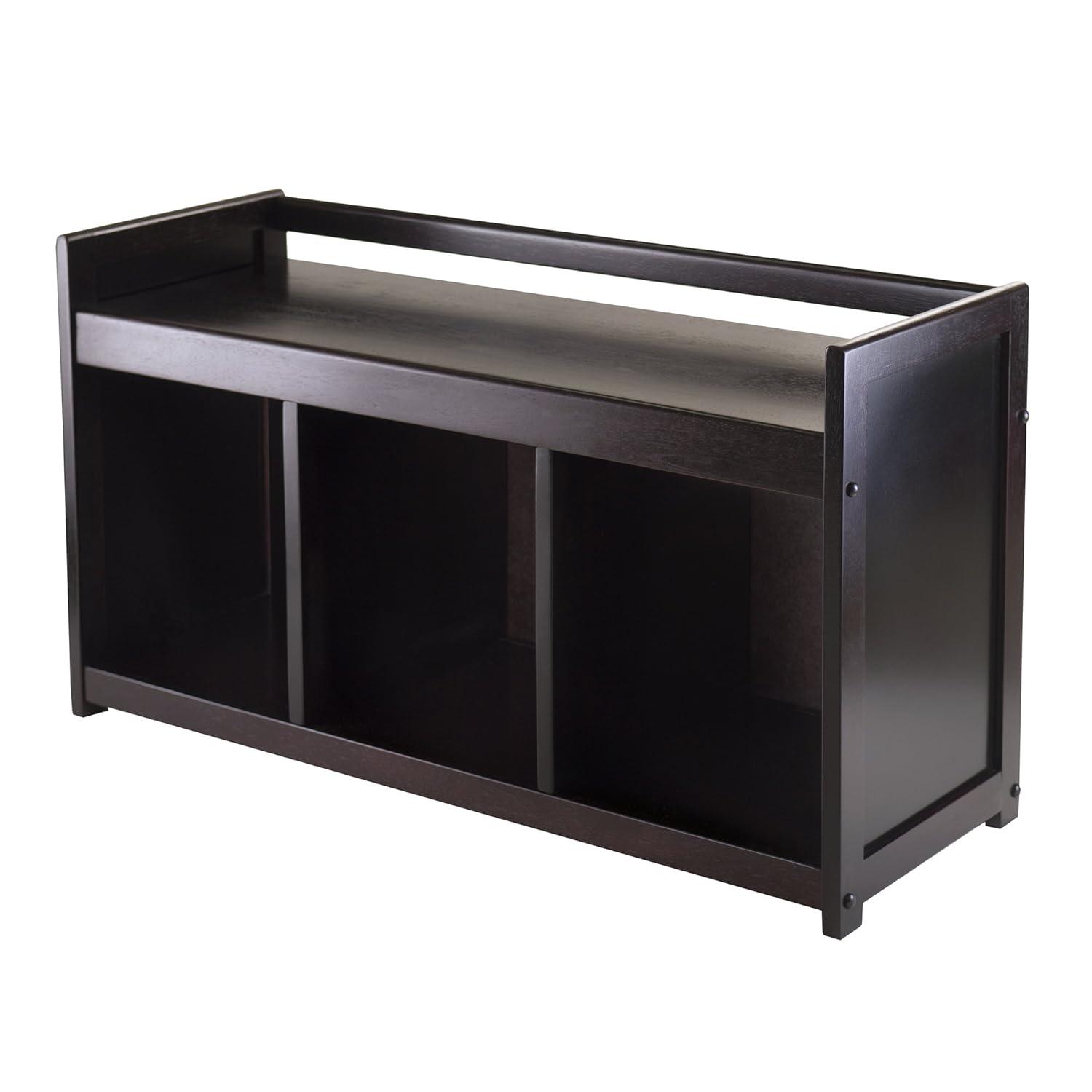 Winsome 4pc Addison Set Storage Hall Bench with Folding Fabric Baskets Espresso/Beige: Entryway Organizer, Foyer Seating