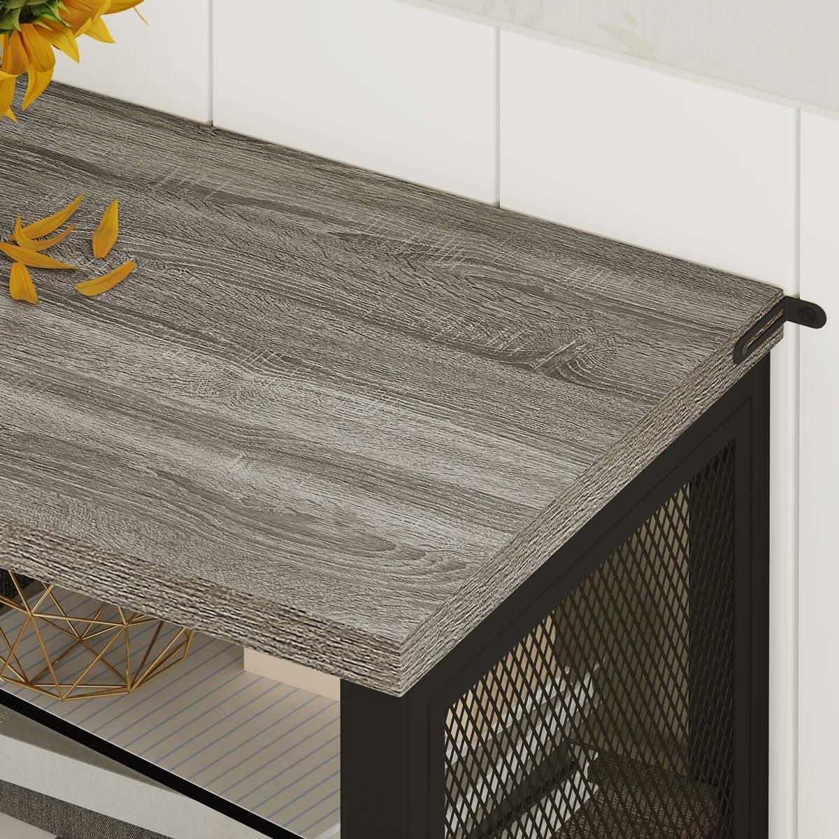BON AUGURE Liquor Cabinet Bar for Home, Farmhouse Coffee Storage Cabinet for Kitchen, Small Wood Sideboard Buffet Station Cabinets with Door (Dark Grey Oak, 36")