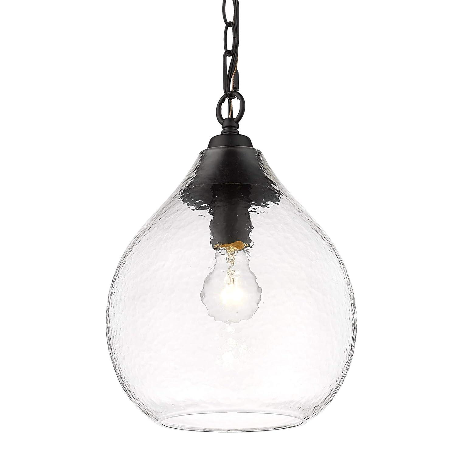 Golden Lighting Ariella 1-Light Pendant in Brushed Champagne Bronze with Hammered Clear Glass