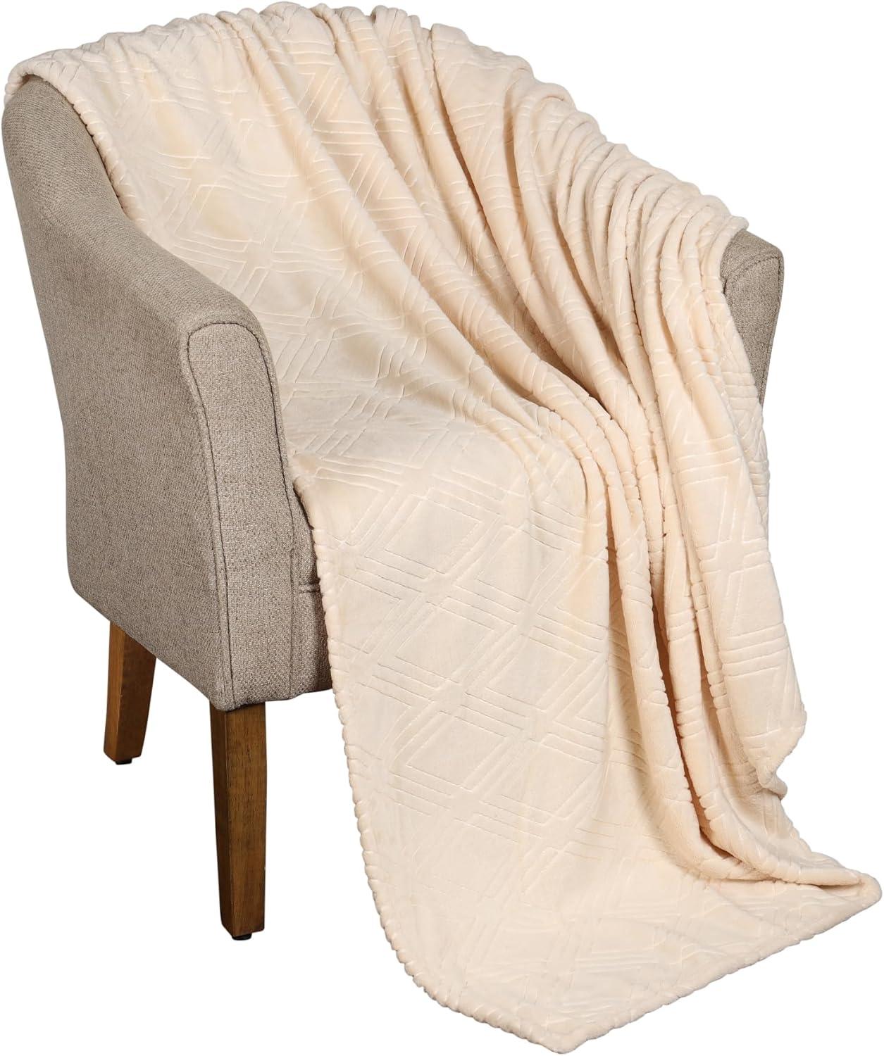 Superior Alaska Fleece Diamond Fluffy Blanket, King, Cream