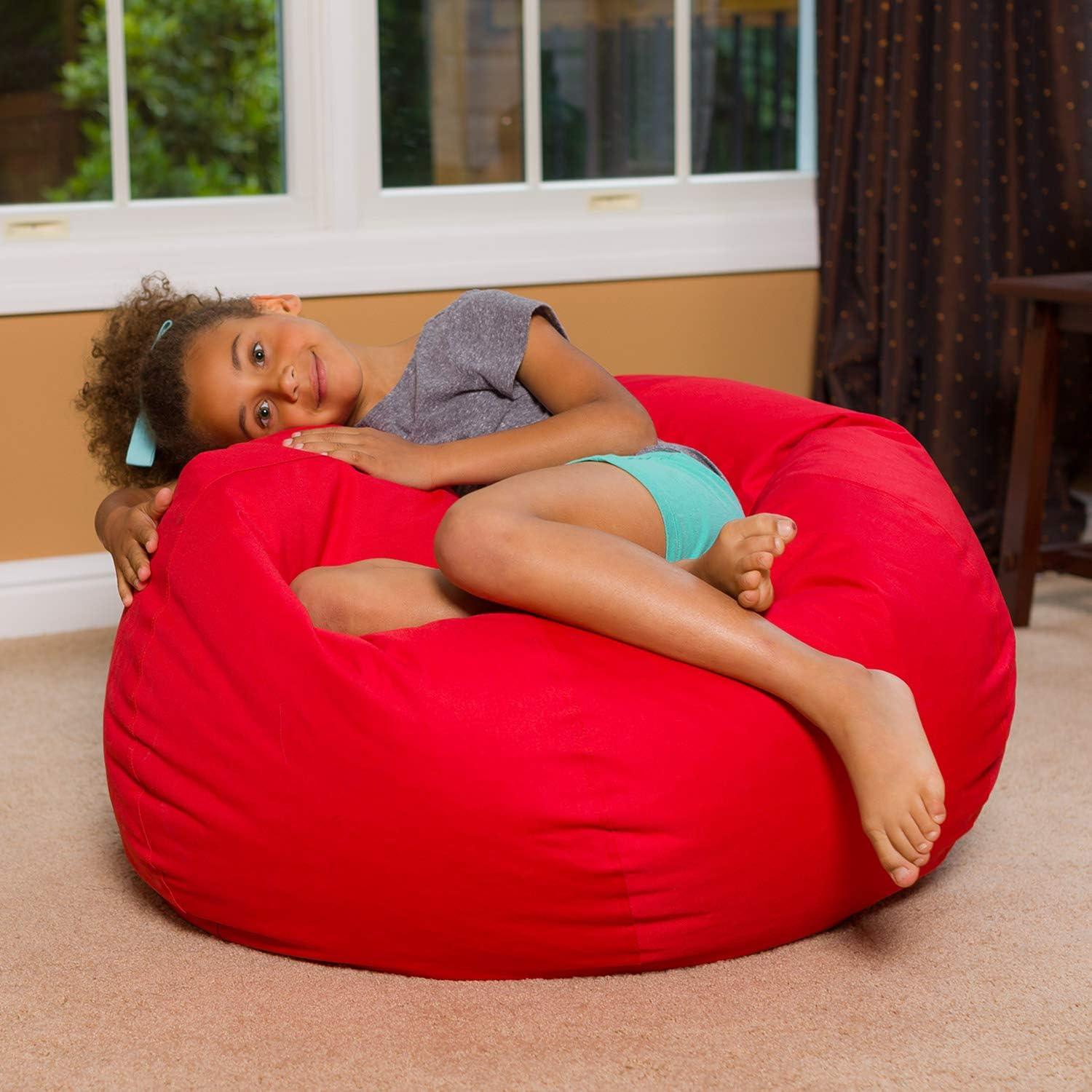 Large Red Polystyrene Bean Bag Chair with Removable Cover