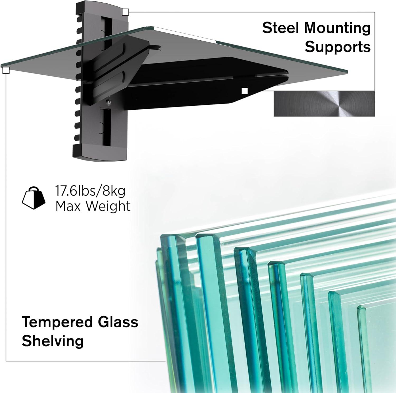 ProMounts Durable AV Wall Shelf, Single Glass, Supports up to 17.6lbs Max Weight