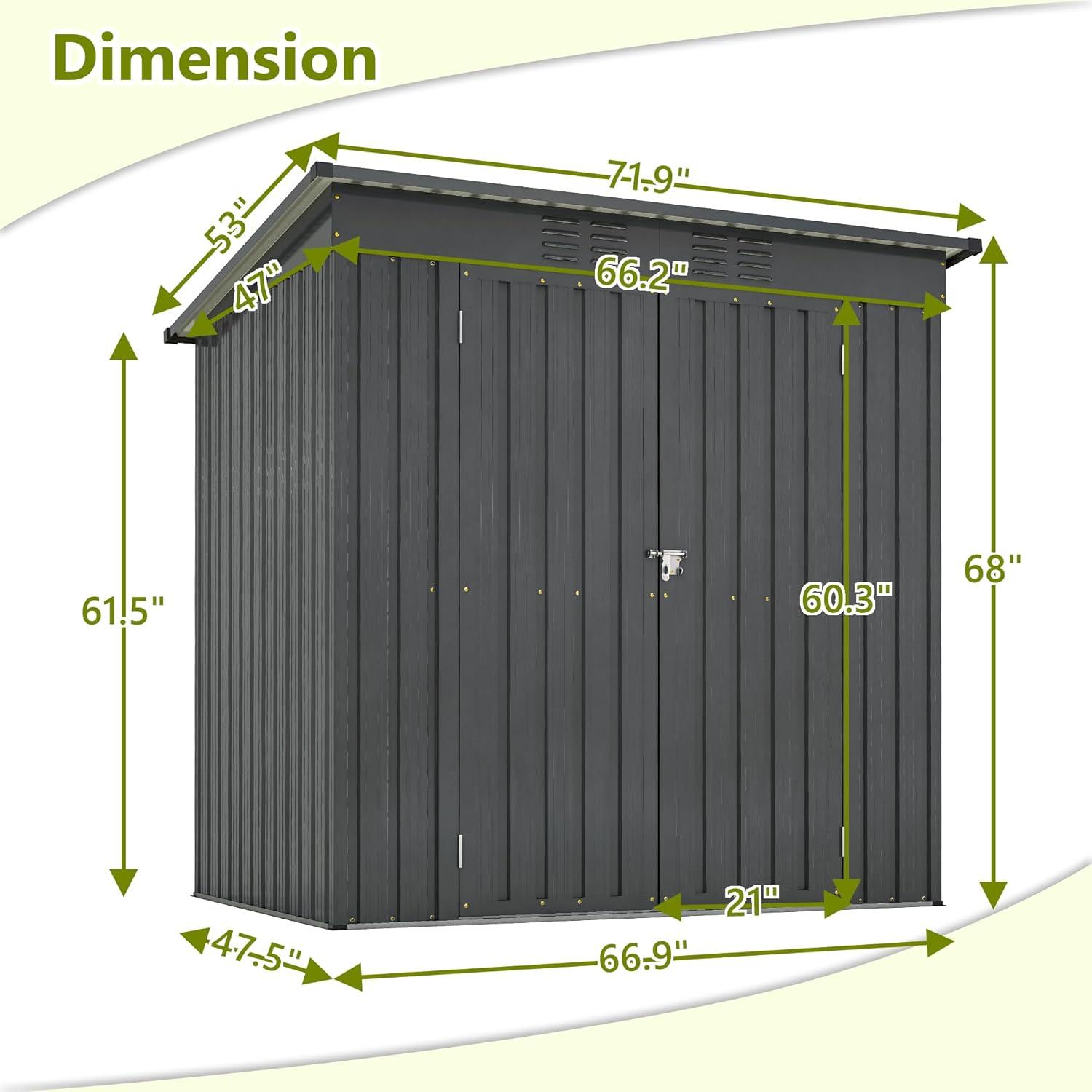 LZBEITEM 10 x 10 ft Outdoor Storage Shed with Floor Frame Kit, Galvanized Steel Garden Sheds, Garden Tool Shed with Double Lockable Doors for Backyard Patio Lawn, Grey