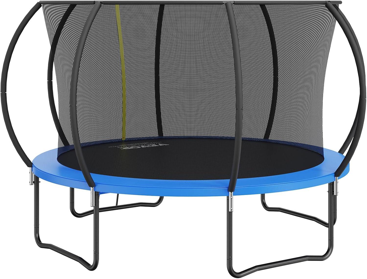 Vevor 12 ft Blue Round Trampoline with Enclosure Net