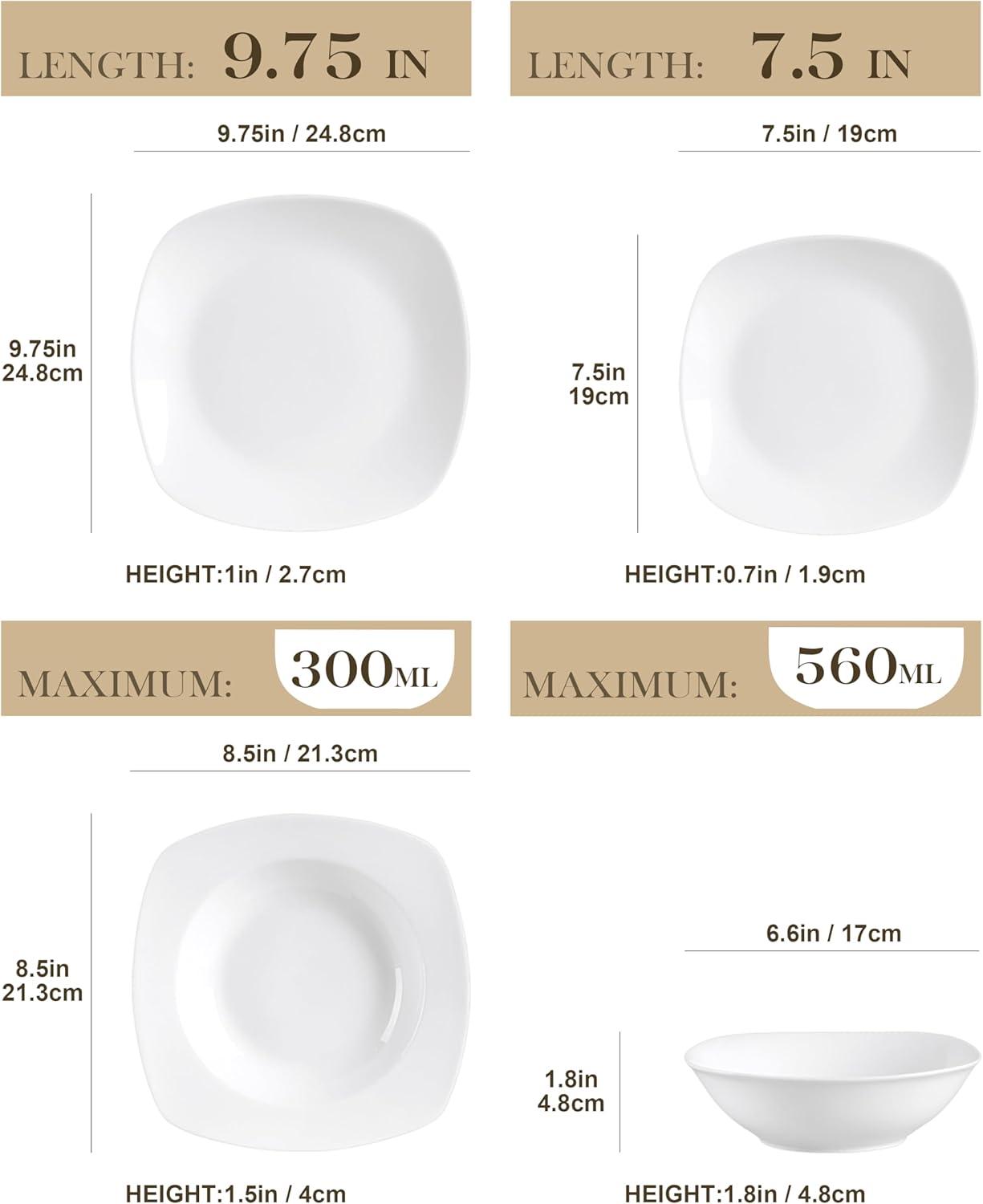 White Porcelain 24-Piece Dinnerware Set for 6