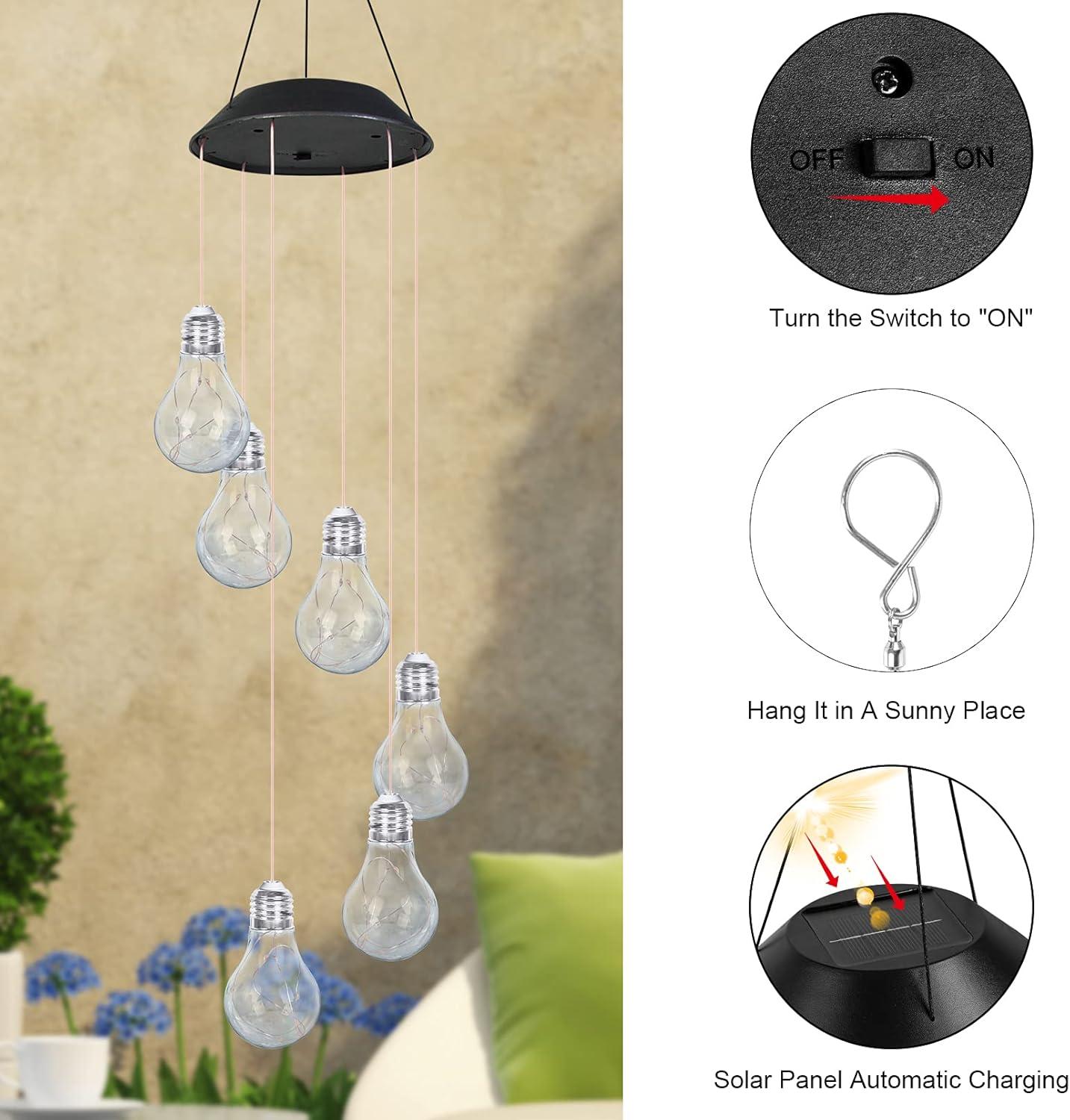 Colorful Solar-Powered Hanging Light Bulb Wind Chimes