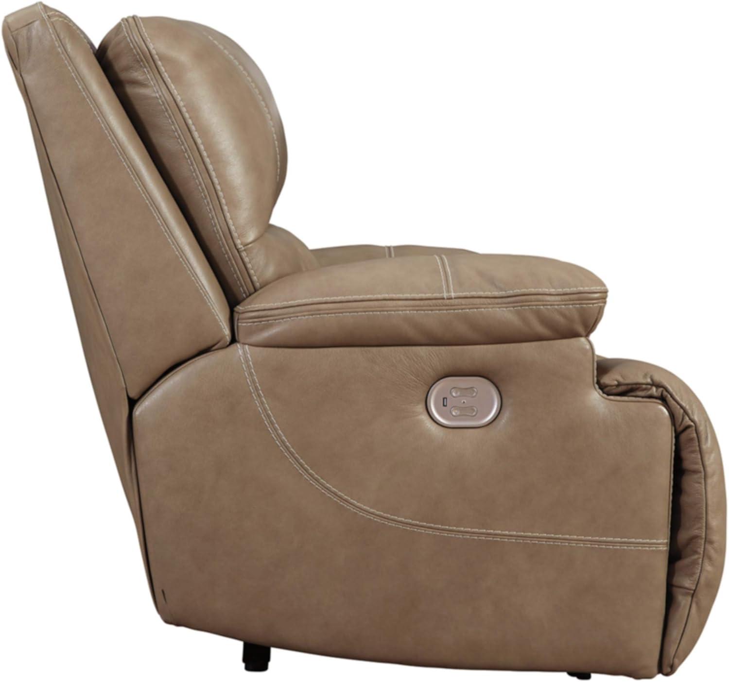 Ashley Furniture Ricmen Leather Power Recliner in Putty