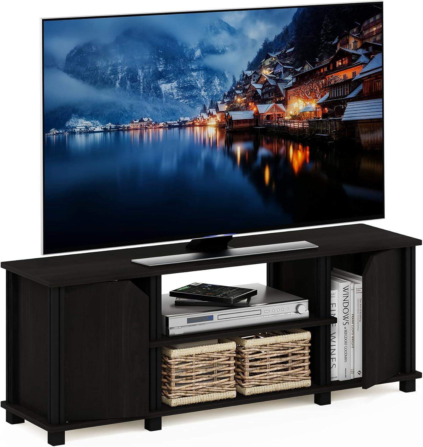 Furinno Brahms TV Stand with Shelves and Storage, Espresso/Black