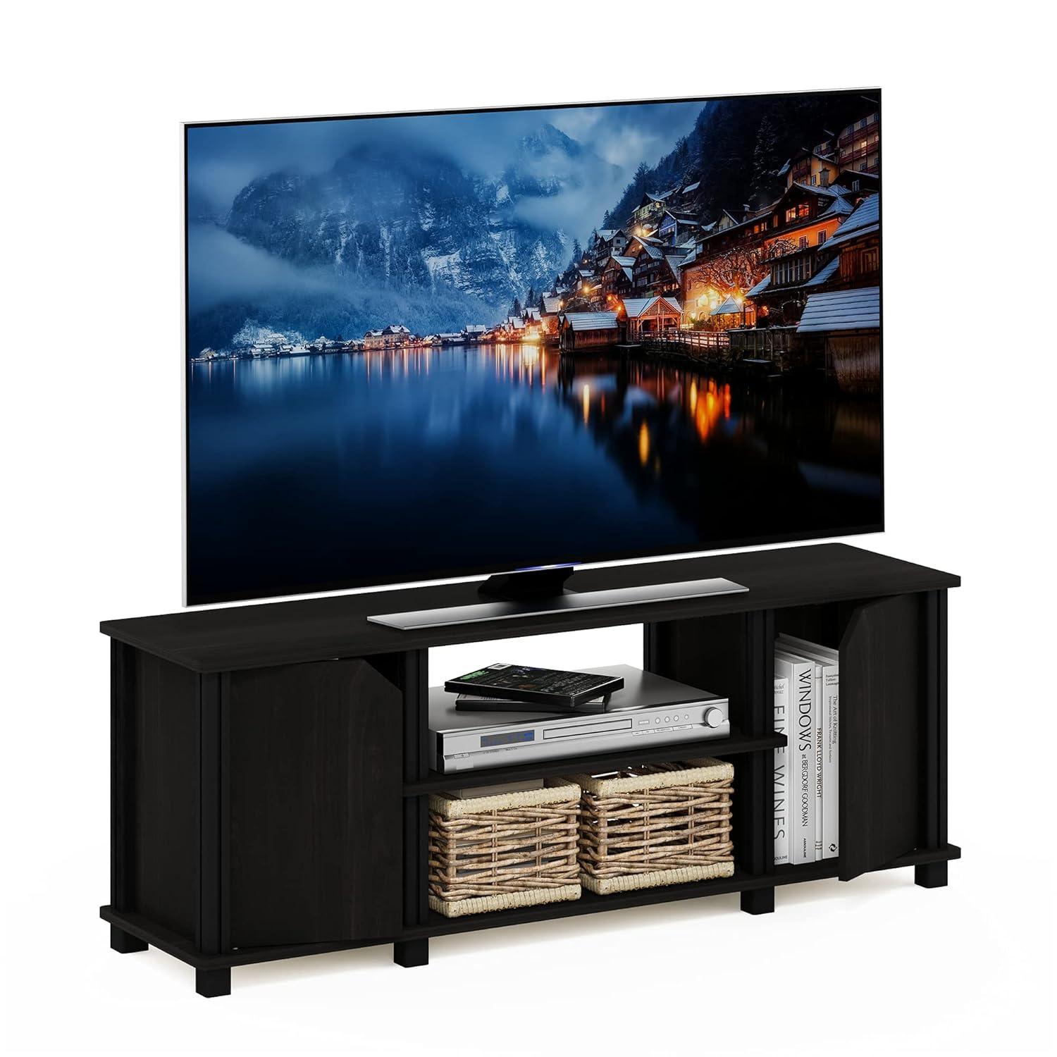 Furinno Brahms TV Stand with Shelves and Storage, Espresso/Black