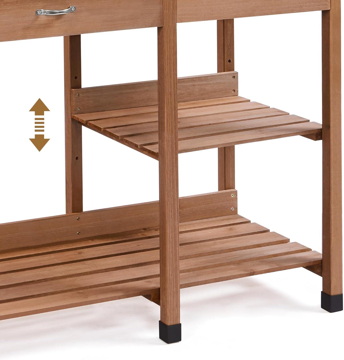 Topeakmart 45.2x17.7x47.6'' (LxWxH) Potting Benches Outdoor Garden Potting Table Work Bench with Removable Sink Drawer Rack Shelves Work Station, Wood