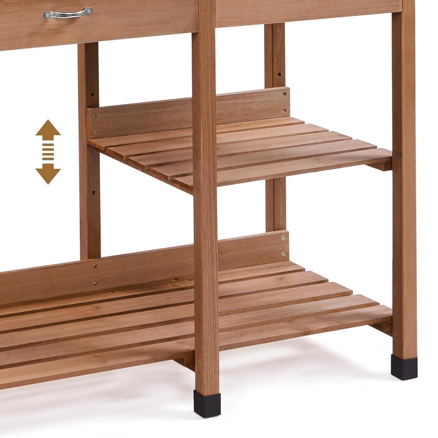 Topeakmart 45.2x17.7x47.6'' (LxWxH) Potting Benches Outdoor Garden Potting Table Work Bench with Removable Sink Drawer Rack Shelves Work Station, Wood