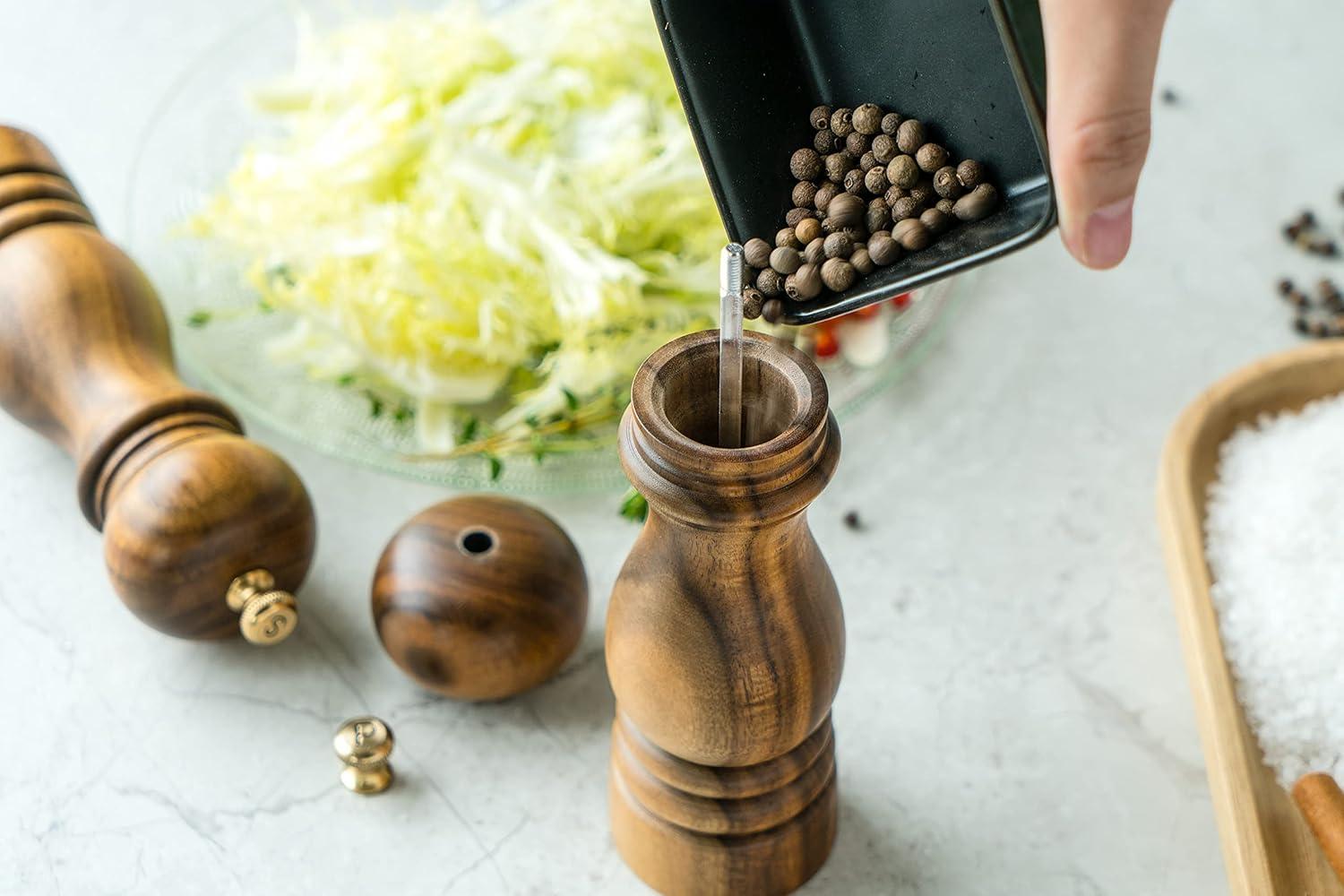 Acacia Wood Salt and Pepper Grinder Set with Ceramic Rotor