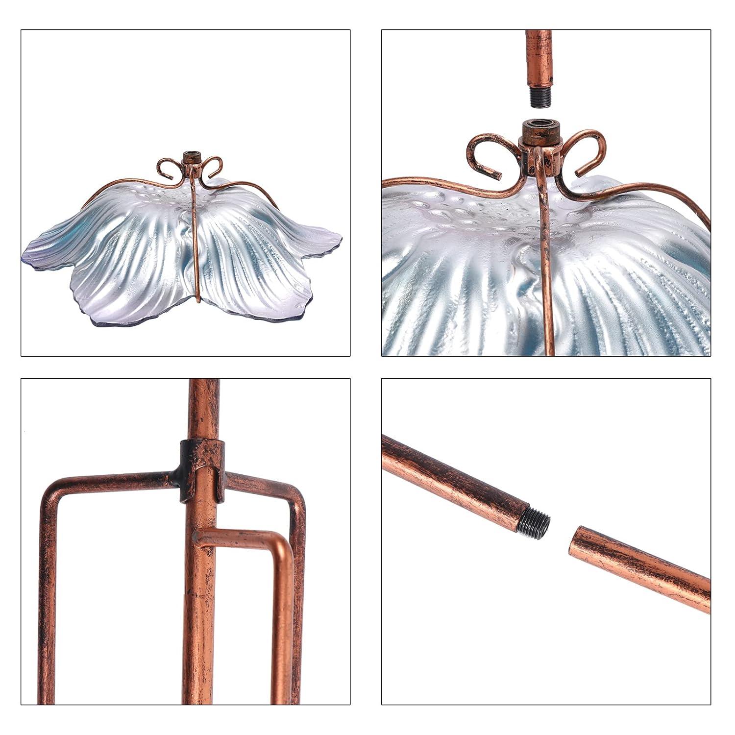 Outdoor Bird Bath Glass Birdbath Garden Birdfeeder with Metal Stake Blue(Height:26inch)
