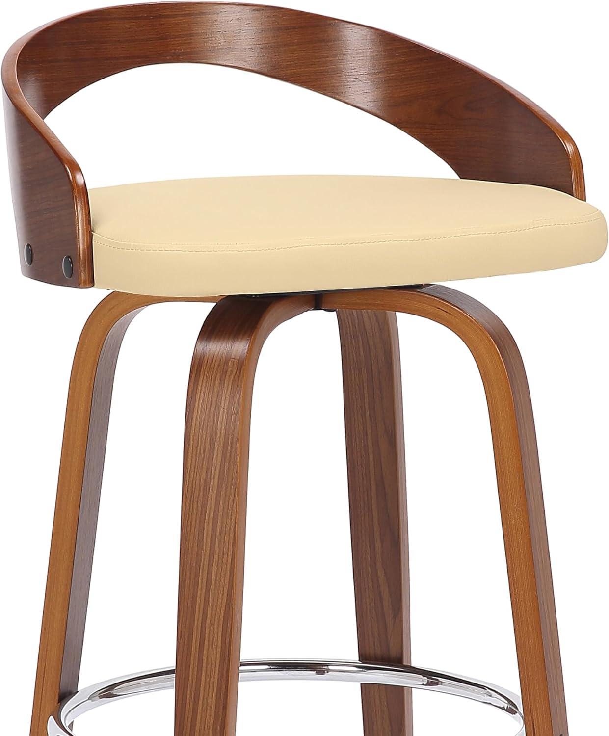 Sonia 26 in.  Counter Height Swivel Cream Faux Leather and Walnut Wood Bar Stool