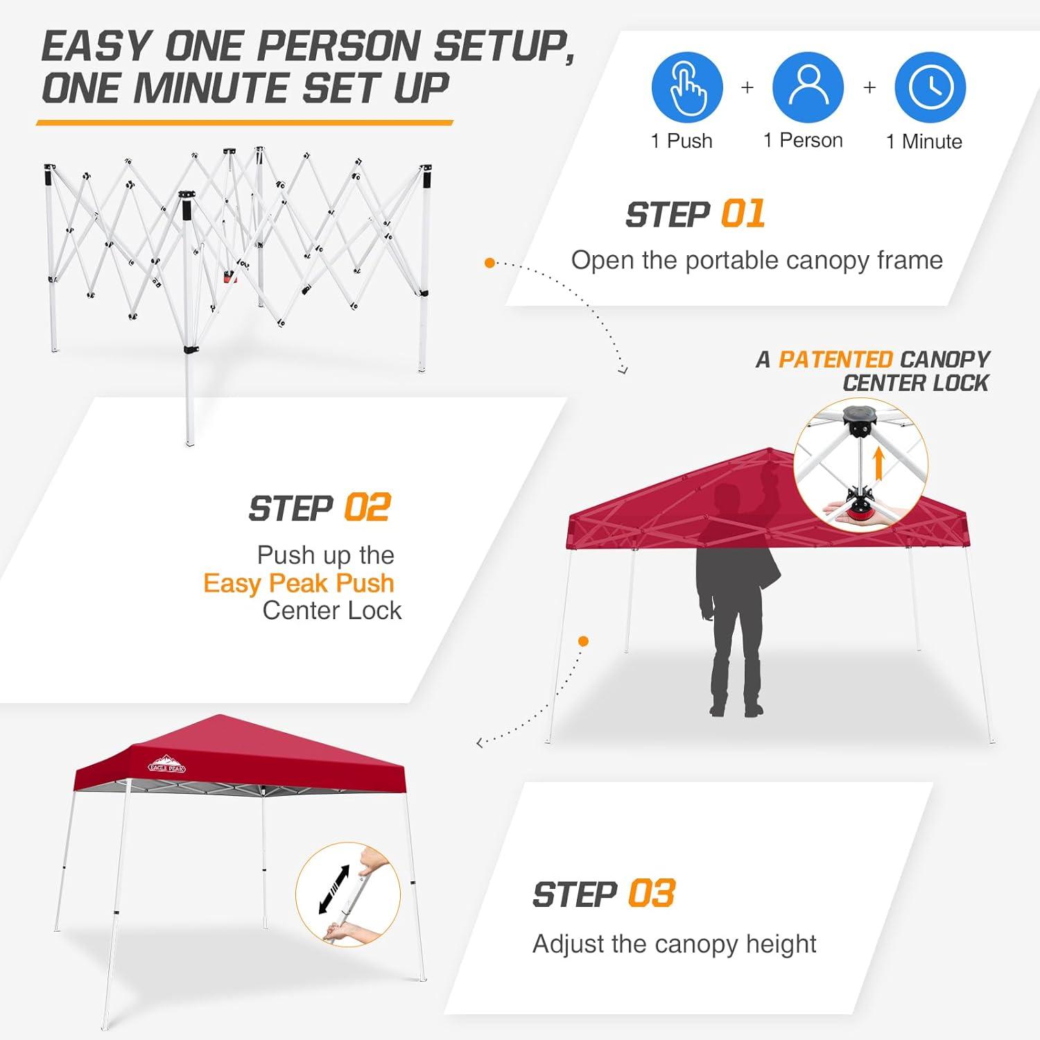 EAGLE PEAK Pop Up Canopies 10 Ft. W x 10 FT. D Metal Party Tent Canopy