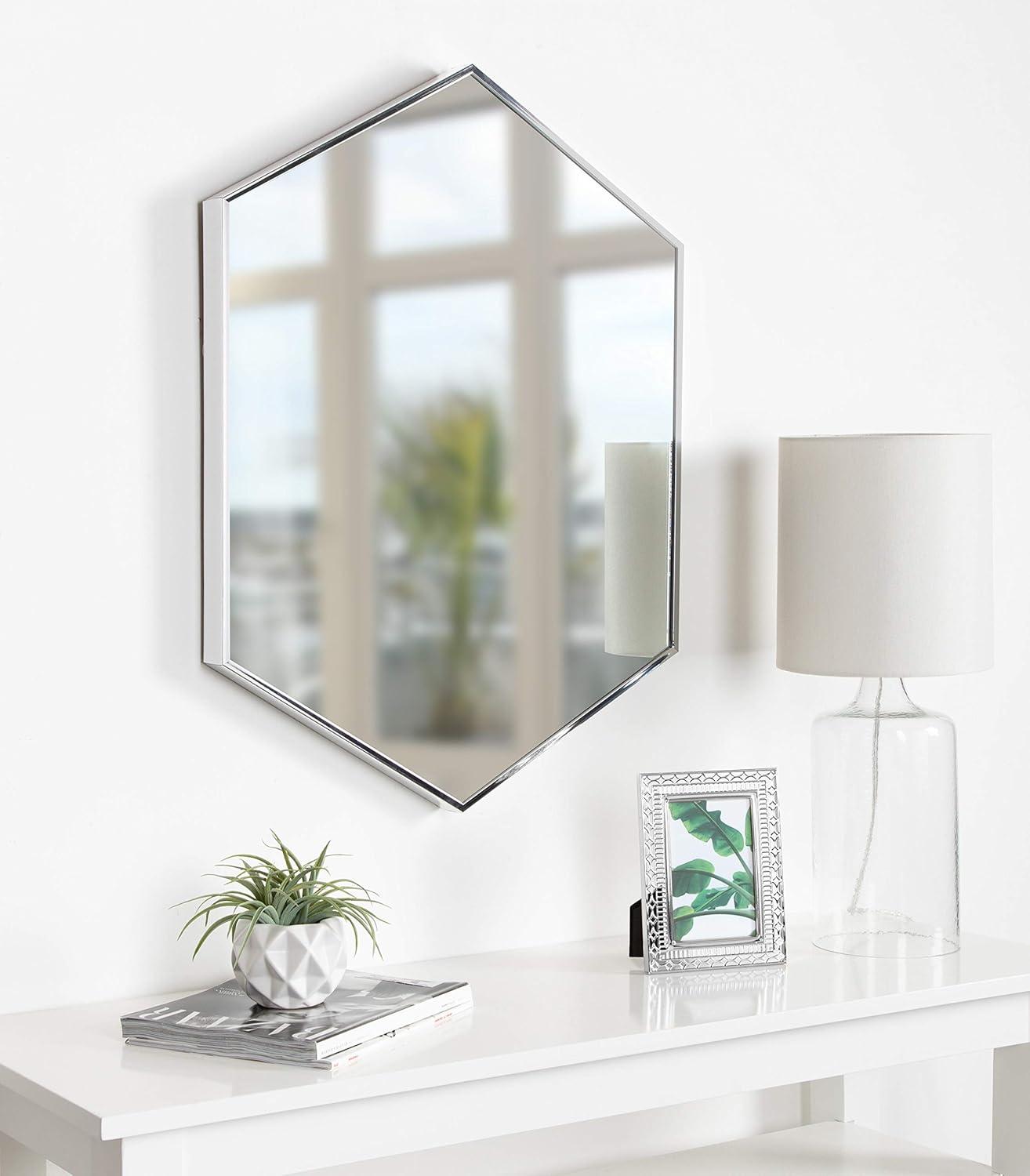 Kate and Laurel Rhodes Modern Hexagon Wall Mirror, 22 x 31, Silver, Decorative Geometric Hexagon MIrror with Chrome Finish for Elegant Contemporary Wall Decor