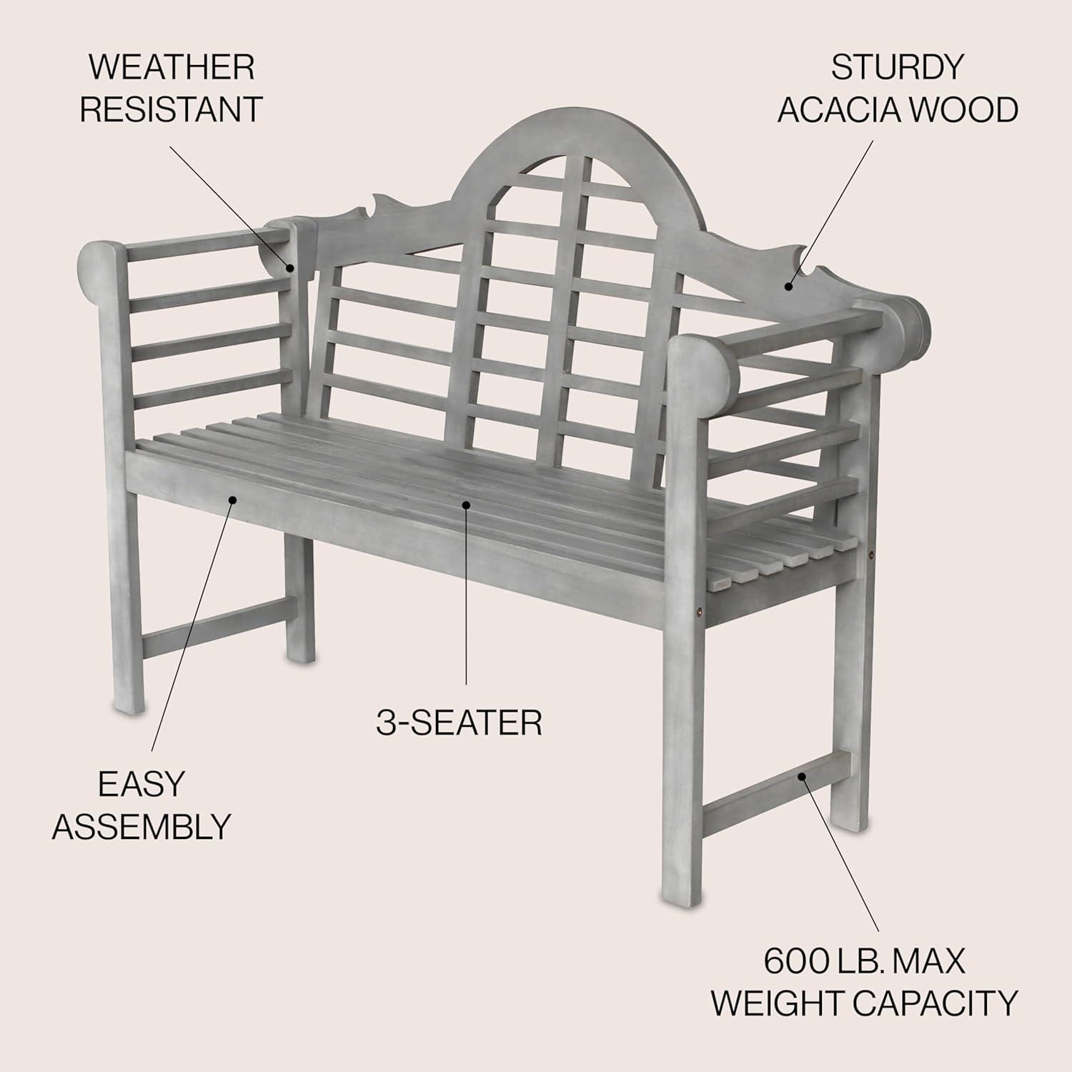 Lutyens 3-Seat Arched Acacia Wood Outdoor Garden Patio Bench - JONATHAN Y