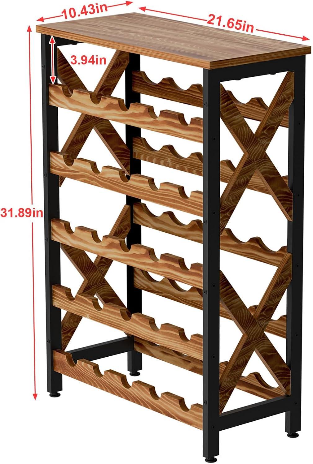 X-cosrack 25-Bottle Wine Rack Free Standing Floor, Rustic Wine Holder Stand 5 Tier Wobble-Free Tall Large Display Storage Shelf