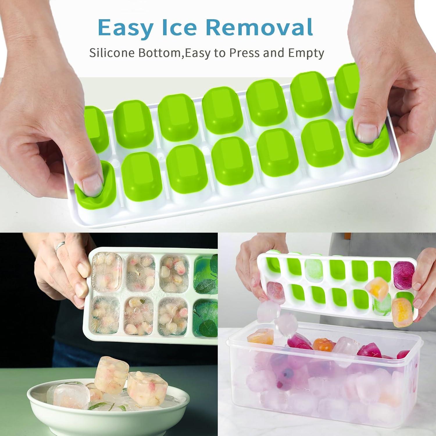 SDJMa Ice Cube Trays 4 Pack, Easy-Release Silicone Bottom 14-Ice Cube Maker with Spill-Resistant Removable Lid, BPA Free, for Cocktail, Freezer, Stackable Ice Trays with Covers