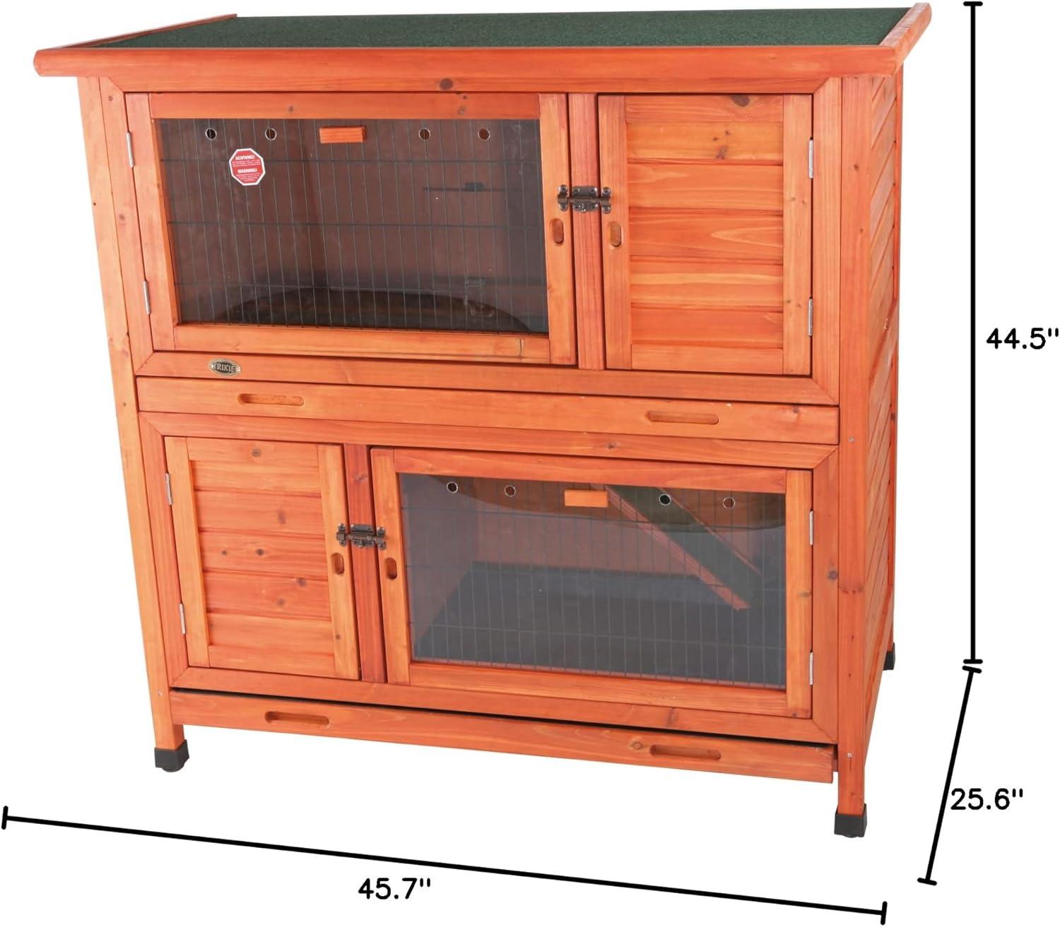 TRIXIE Insulated Outdoor 2-Story Wooden Small Animal Hutch with Windows, Trays, Ramp