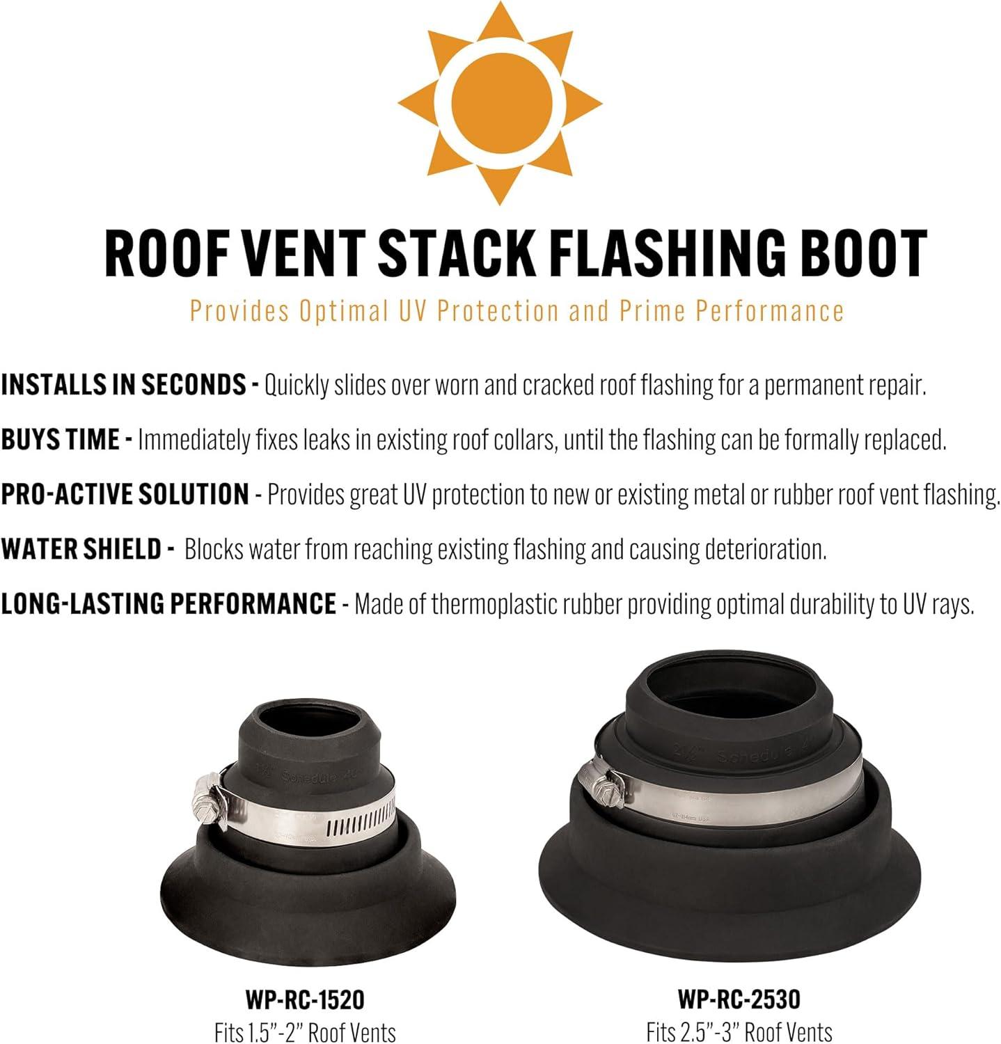 Bennington Roof Collar Repair Boot 2 Pack with Sealant Vent Flashing - Fits 1.5"-2" Pipe, Made in The USA