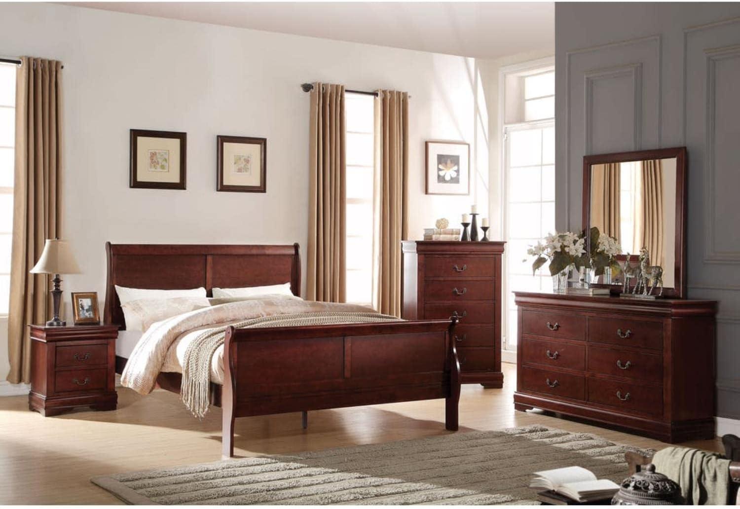 Cherry Twin Sleigh Bed with Wood Frame and Headboard