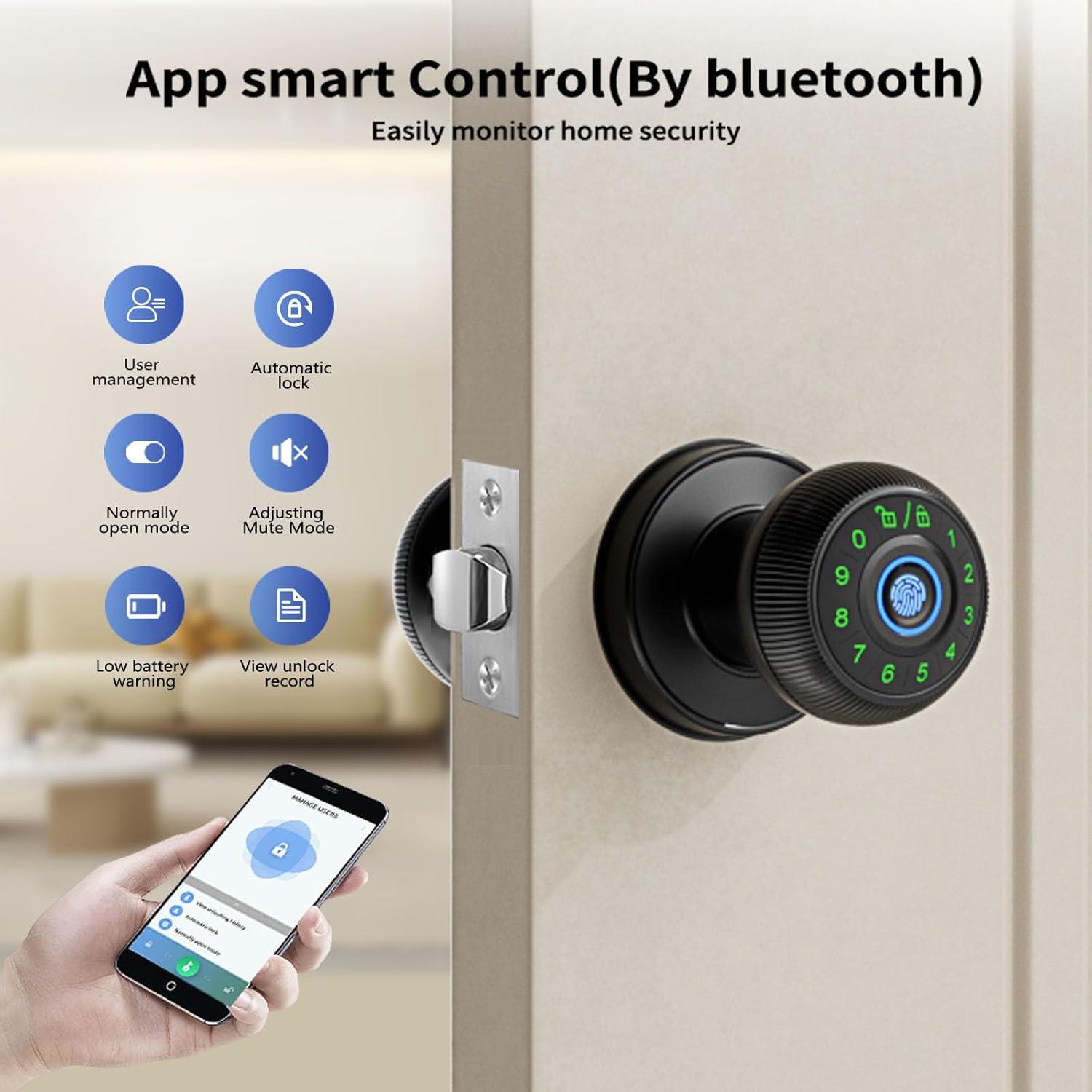 Black Aluminum Smart Fingerprint Door Knob with Keypad