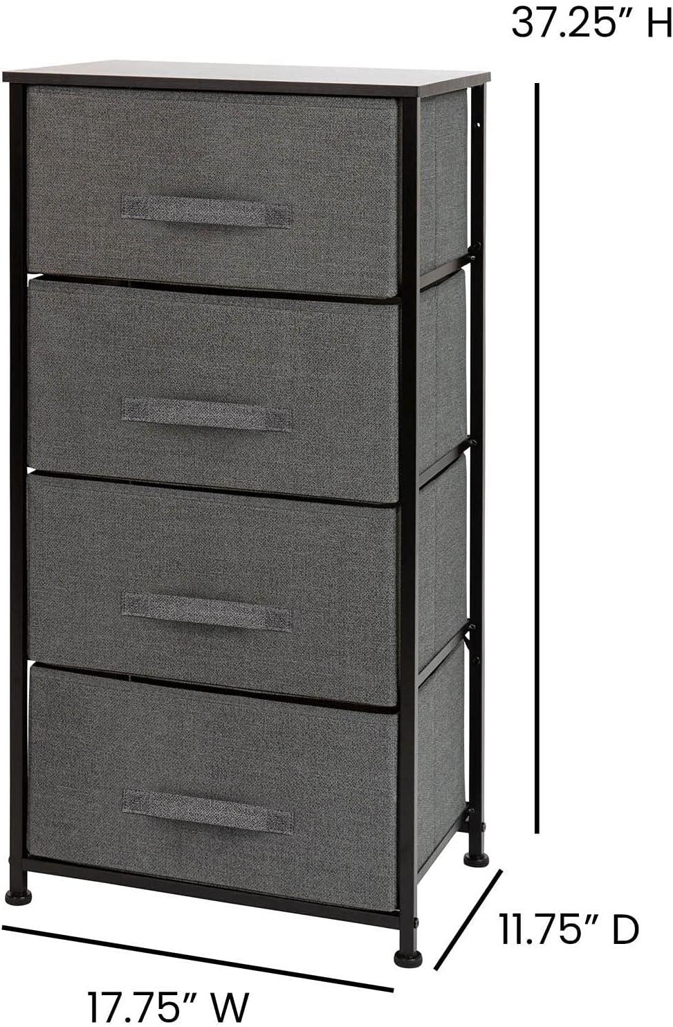 Malone 4 Drawer Vertical Storage Dresser with Wood Top & Fabric Pull Drawers