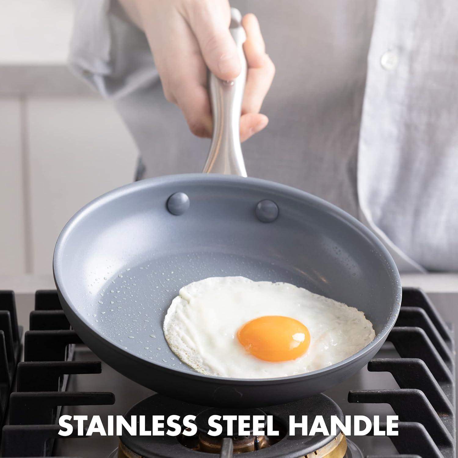 Gray Aluminum Ceramic Nonstick Fry Pan Set with Stainless Steel Handles