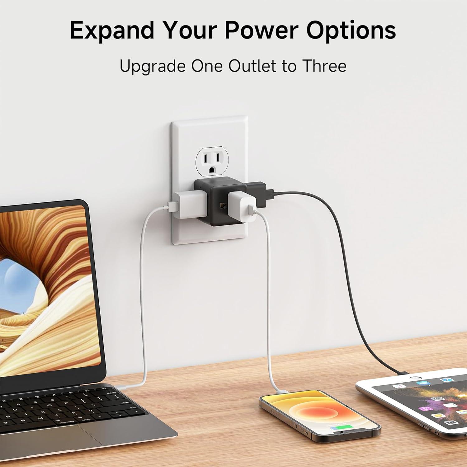 [UL Listed] Cable Matters 3-Pack 3 Outlet Wall Adapter (Grounded Cube Tap, Outlet Splitter, 3 Way Plug Adapter, 3-Prong Power Splitter), Black