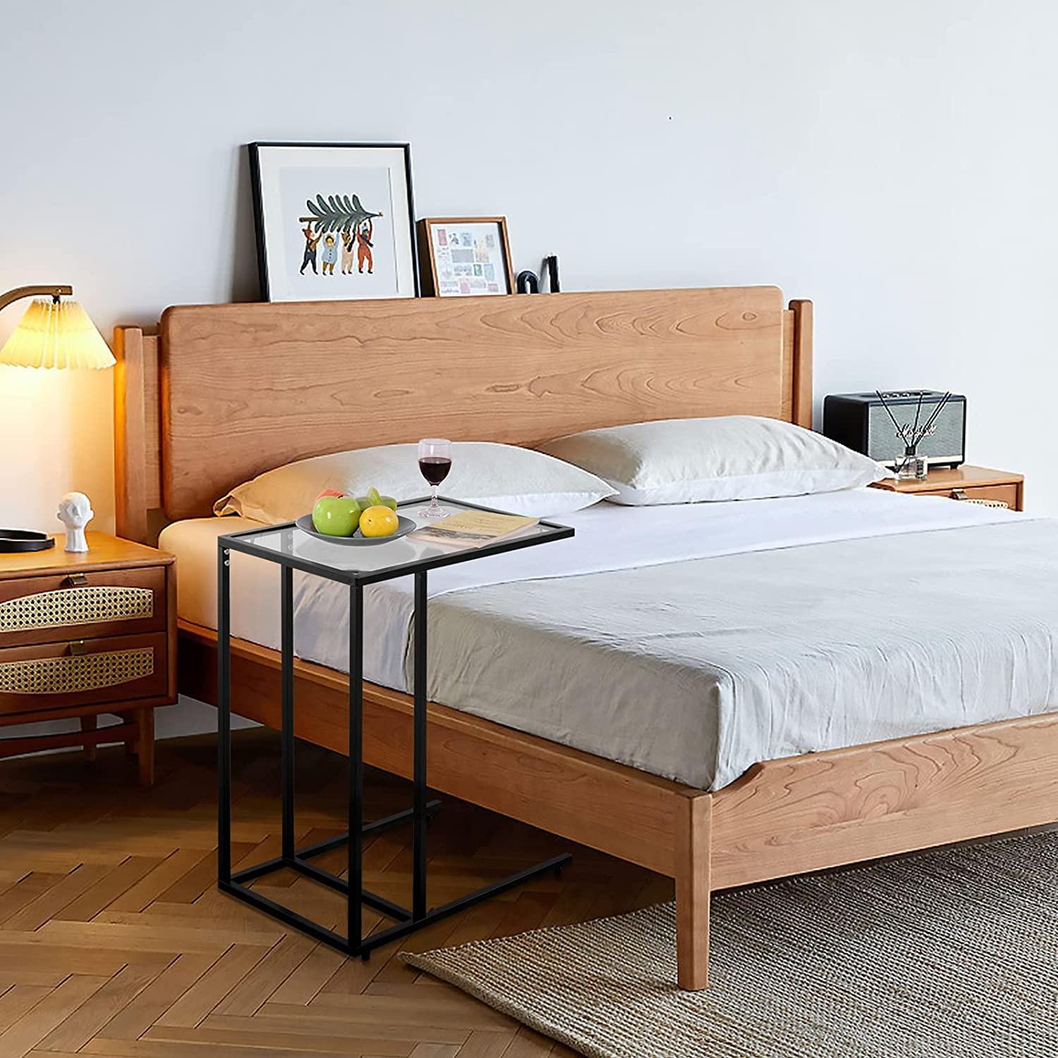 Canddidliike Sofa End Table Coffee Side Table with Glass Top, Glass Top Side Table, Sturdy Steel Frame, Easy to Clean, Great for End Tables & Decorative Displays