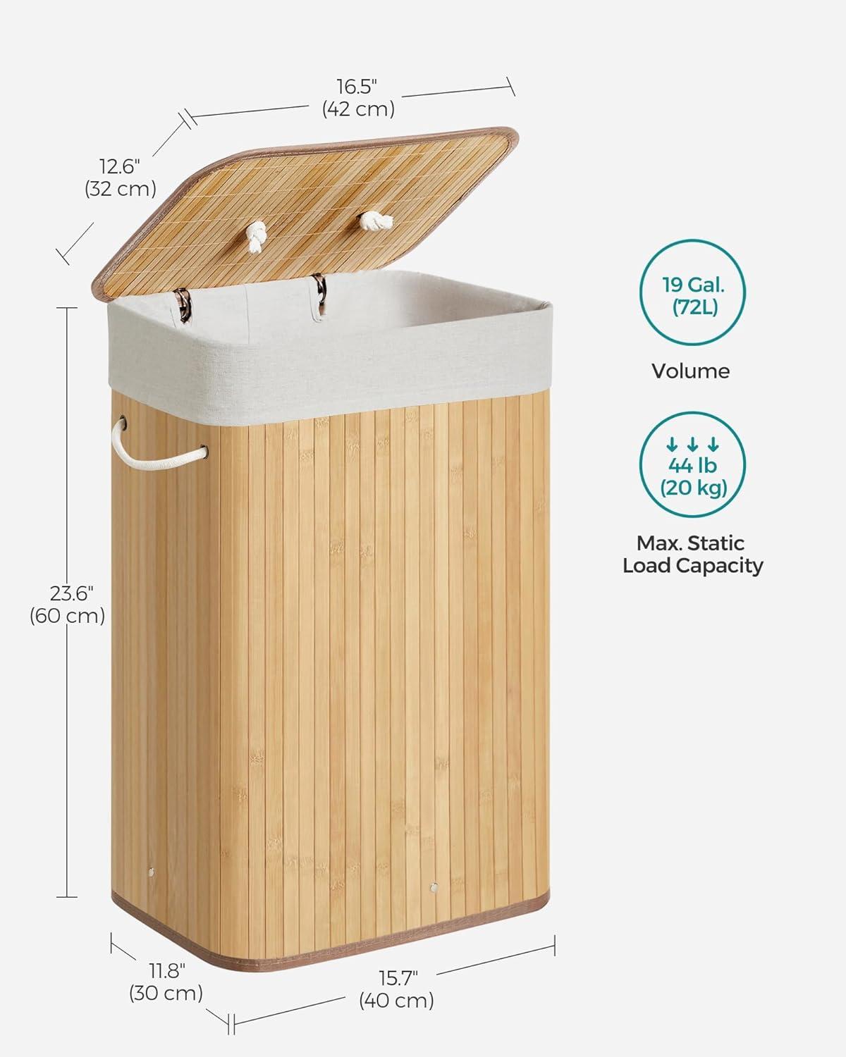 Natural Bamboo Foldable Laundry Hamper with Lid and Handles