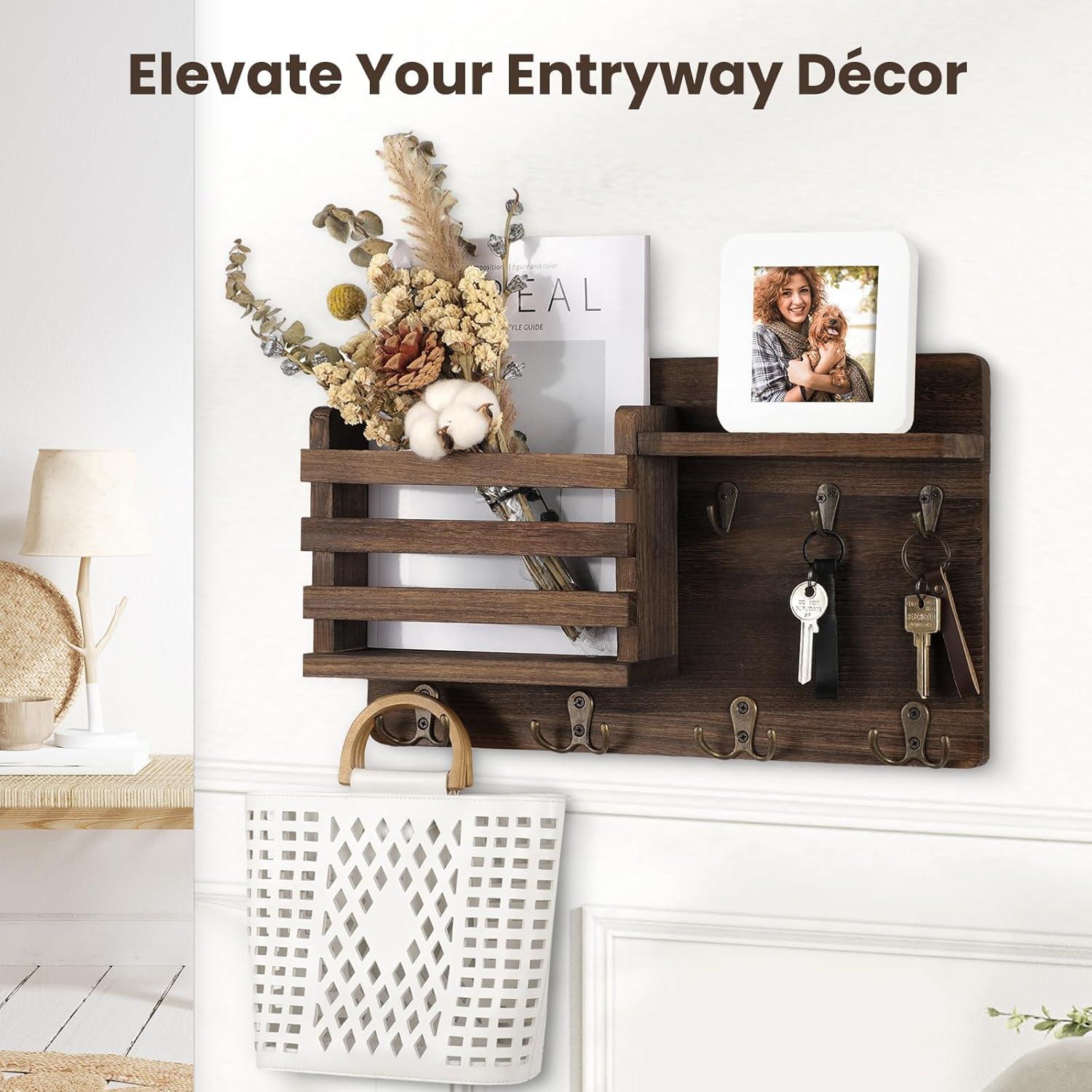 ENAMOST Mail Holder For Wall Mail Organizer With Key Hooks With Floating Shelf