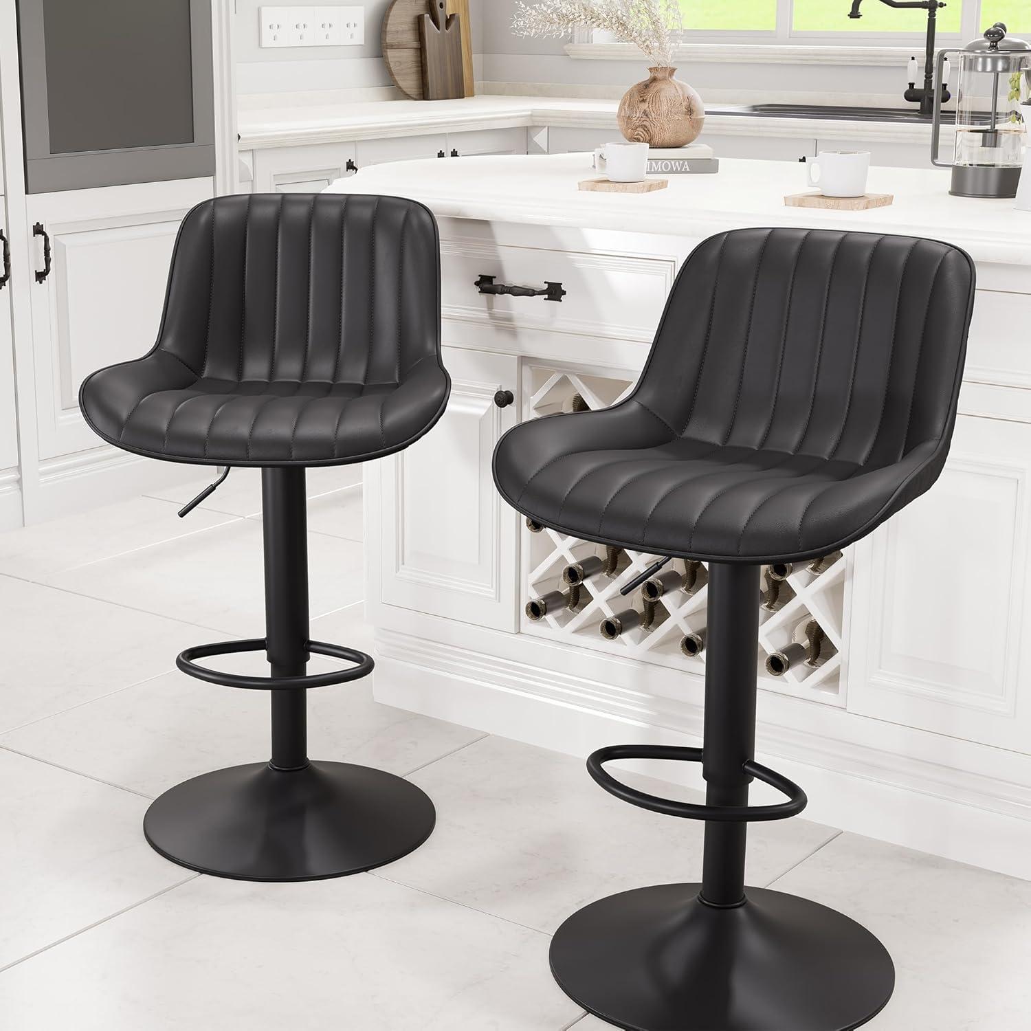 Zager Swivel Adjustable Height Bar Stools, Leather Upholstered Counter Stools, Modern Pub Stool