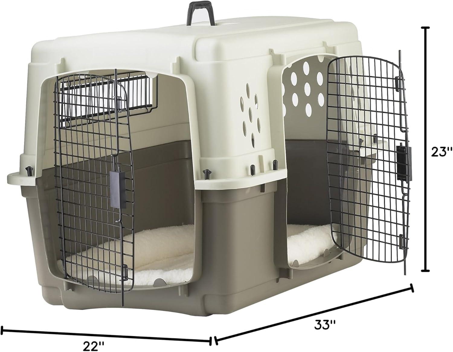 Beige and Taupe Double Door Plastic Pet Travel Crate