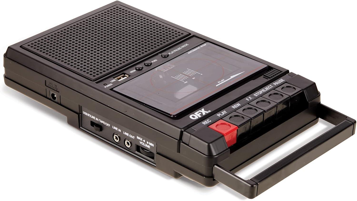 QFX Retro-39BT Shoebox-Style Cassette Player/Recorder with Bluetooth, FM Radio, USB input, Black