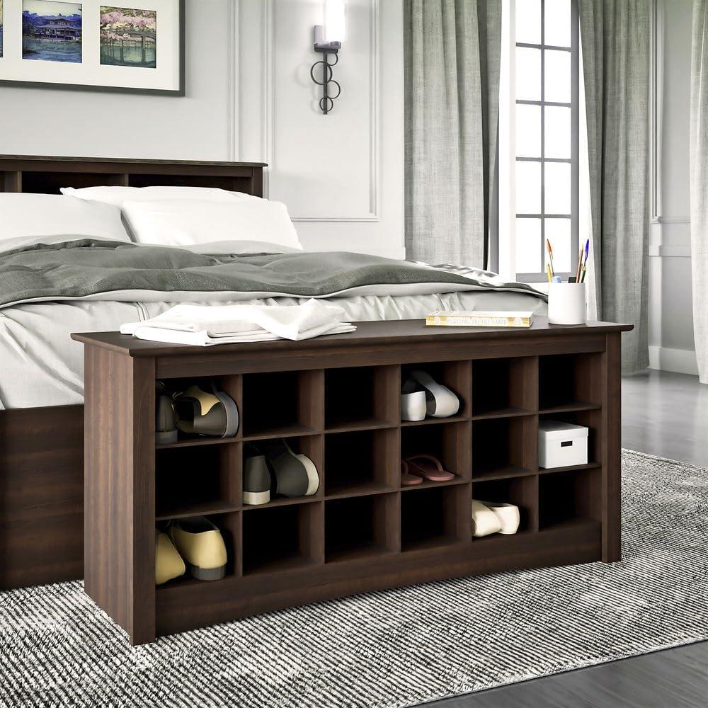 Espresso 18-Cubby Shoe Storage Bench with Seating