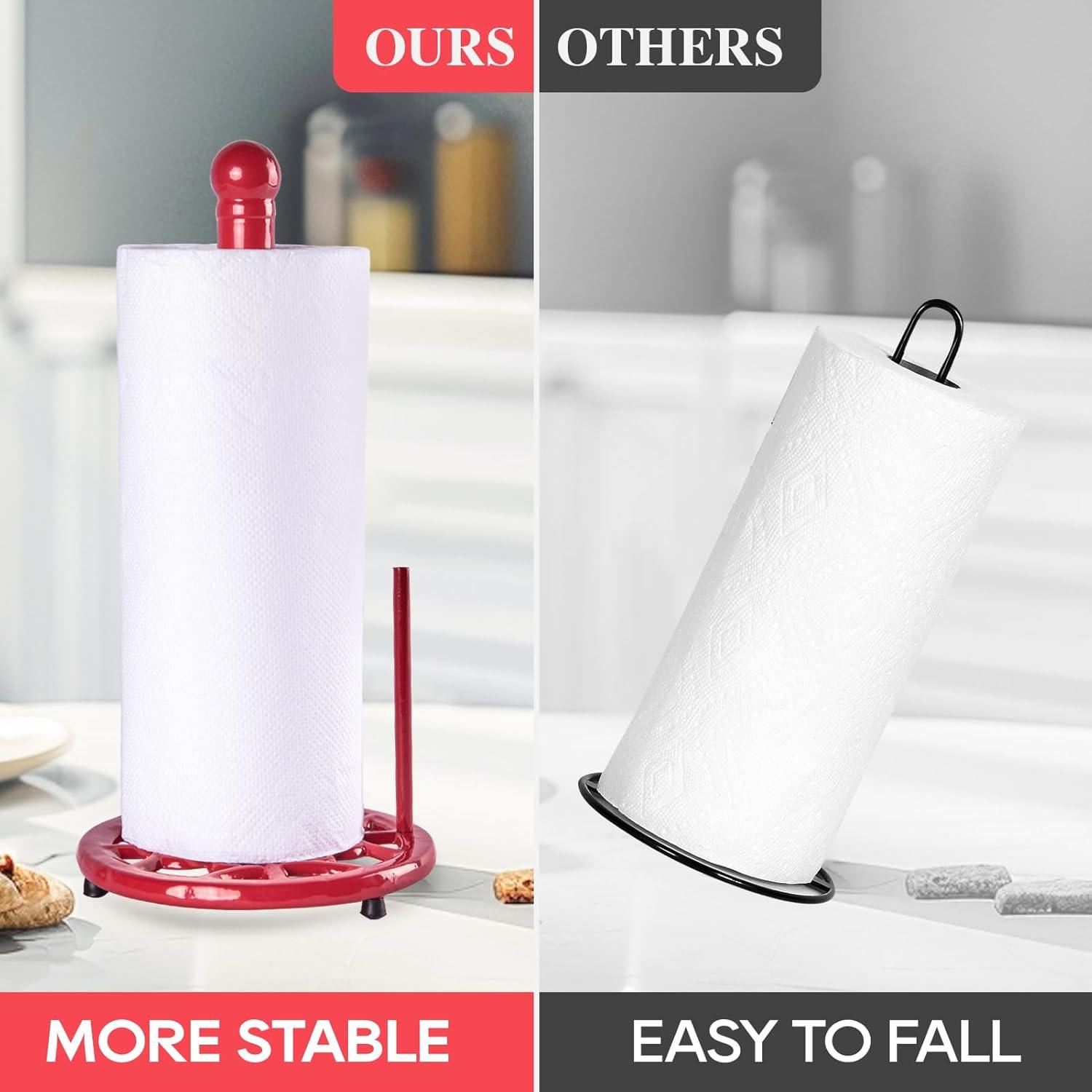 JOGREFUL Paper Towel Holder Stand, Cast Iron Kitchen Paper Towel Countertop Vintage Stand with Weighted-Base, Bathroom Organization for Family Standard Large Size Roll Paper, Mistletoe Base, Red