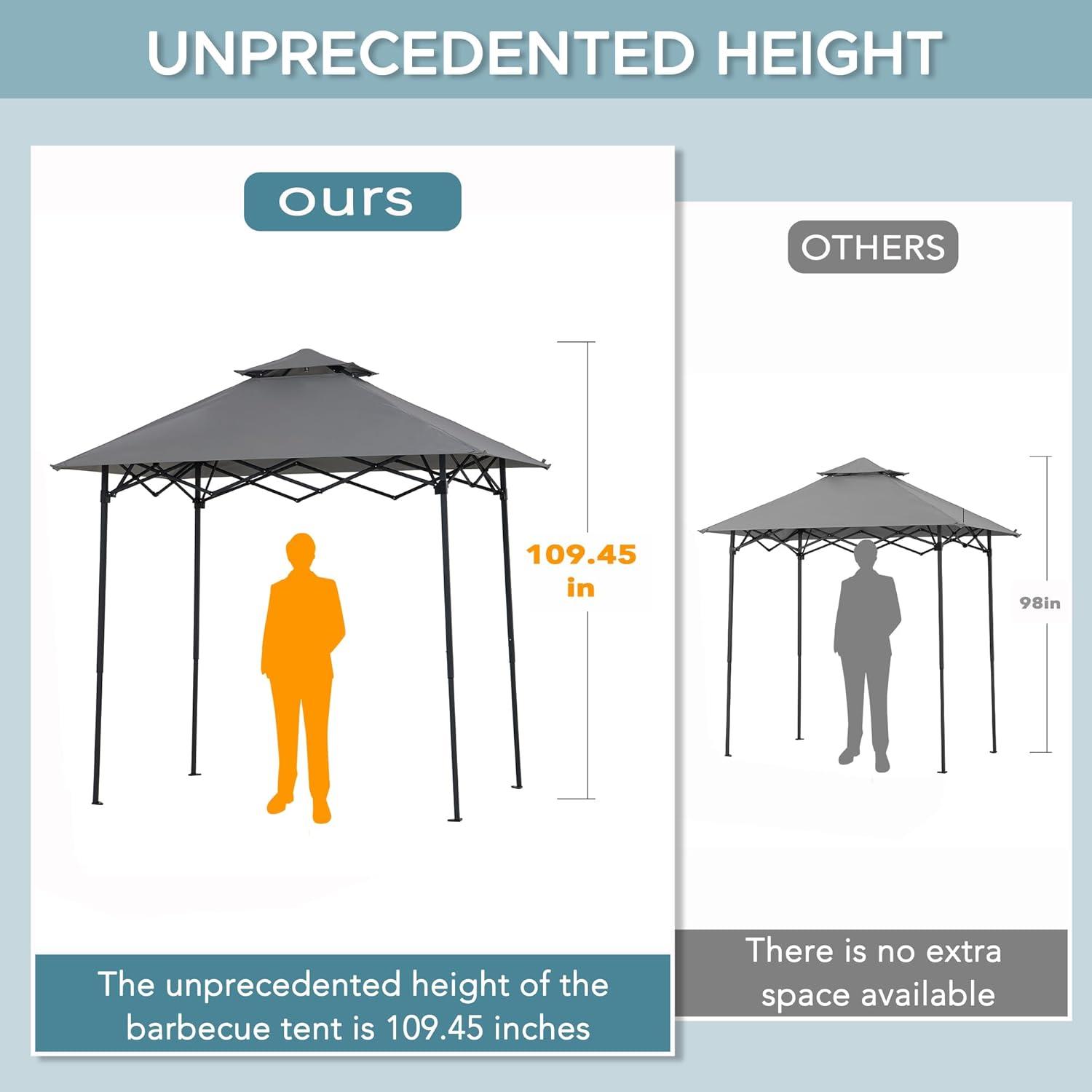 SUNJOY 8' x 5'  Pop up Grill Gazebo Double Tiered Outdoor Gazebo Standing-Height Canopy with Magnetic LED Light, Adjustable Ceiling Height, for BBQ,Picnics, Outdoor Events & Reviews | Wayfair