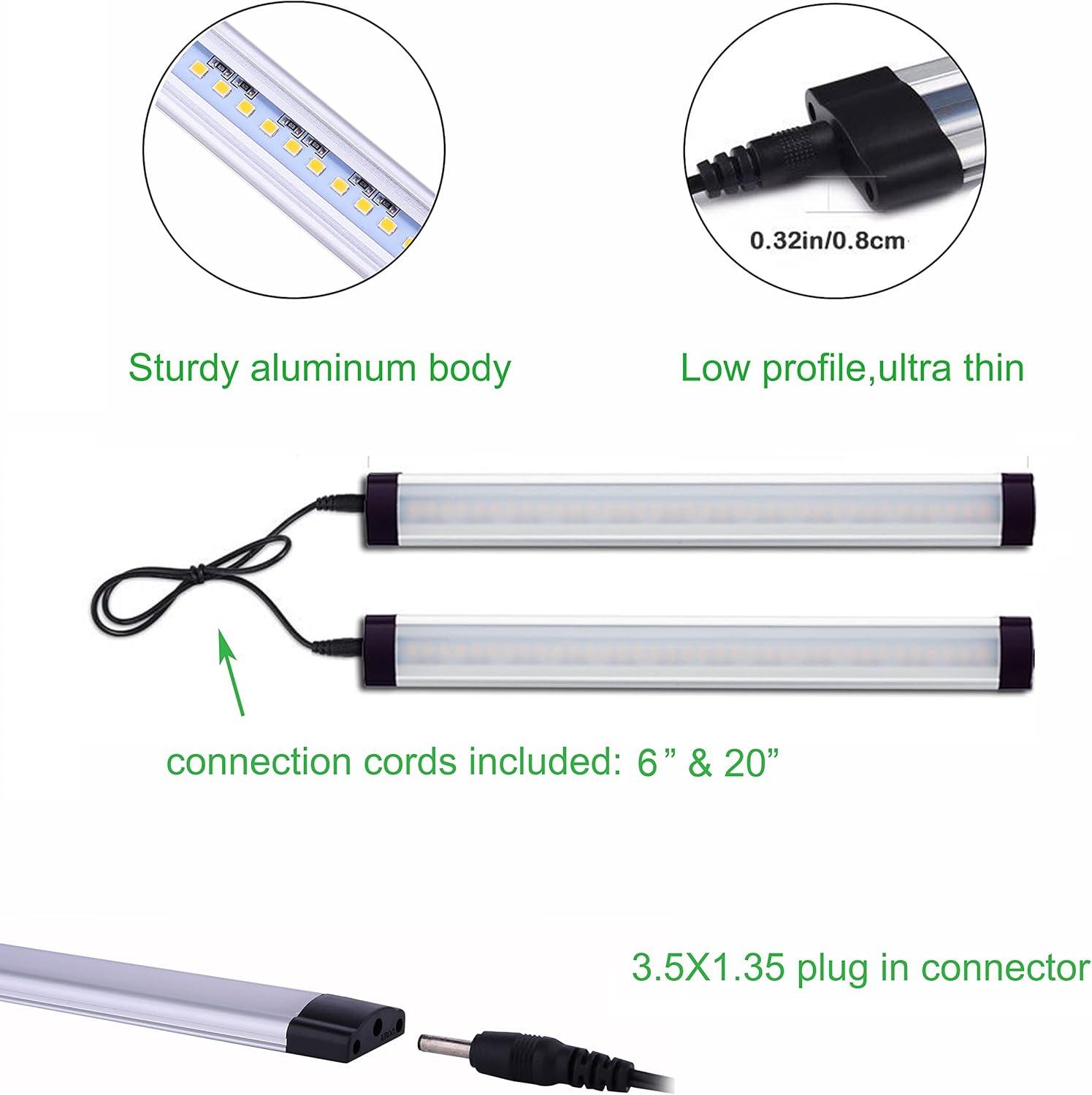 AIBOO LED Under Counter Light Rigid Bar Kit,12V Under Cabinet Lighting Dimmable with Switch For Counter Shelf Showcase Display Lighting (6 Panels)