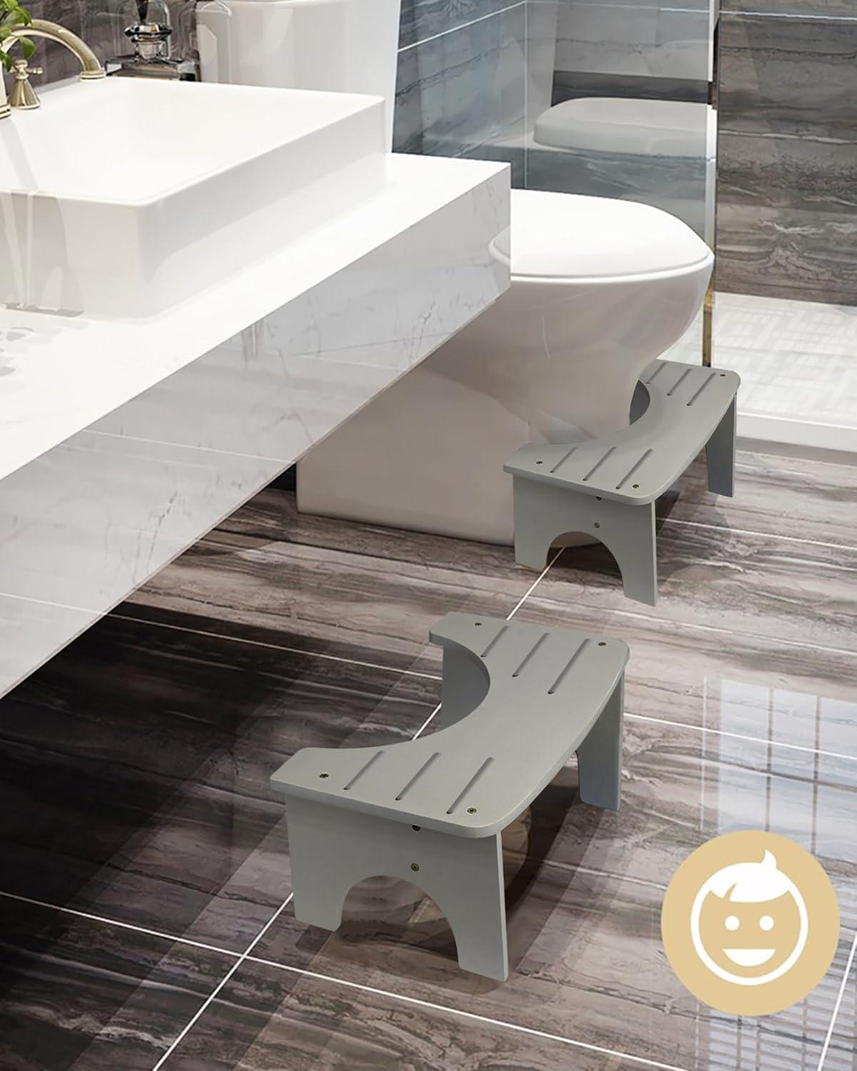 Bamboo Toilet Stool for Adults, 6.5" Toilet Stool Squat Adult Kids, Portable Simple Curve Squat Toilet Potty Stool, Non-Slip Poop Stool for Bathroom, Improve Squatting Posture and Comfort (Wood)