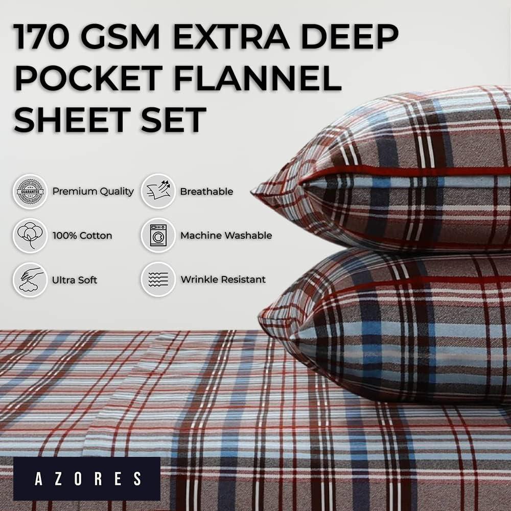 170 GSM Extra Deep Pocket Flannel Sheet Set - Azores Home