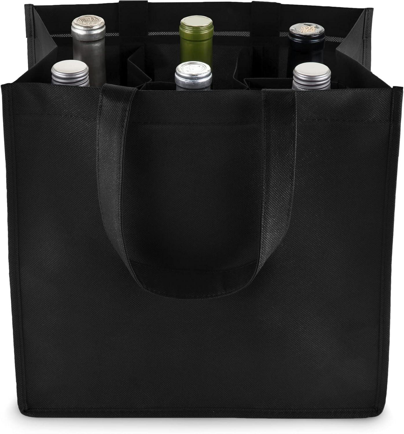 Gray 6-Bottle Reusable Wine Carrier Tote Bag