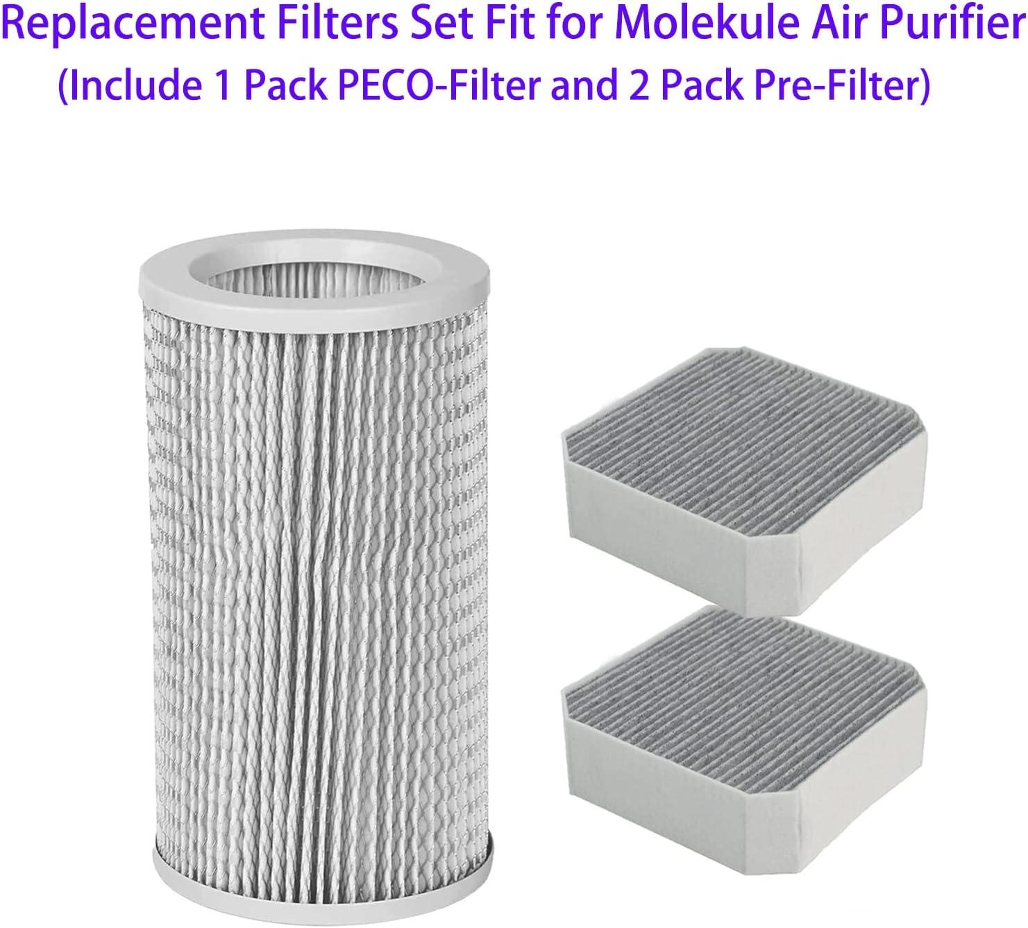 Filter-Monster – Replacement HEPA Filter with 2 Coconut Carbon Pre-Filters, Set of 3 – Compatible with Molekule PECO-Filter and Pre-Filter for Molekule Air Purifier