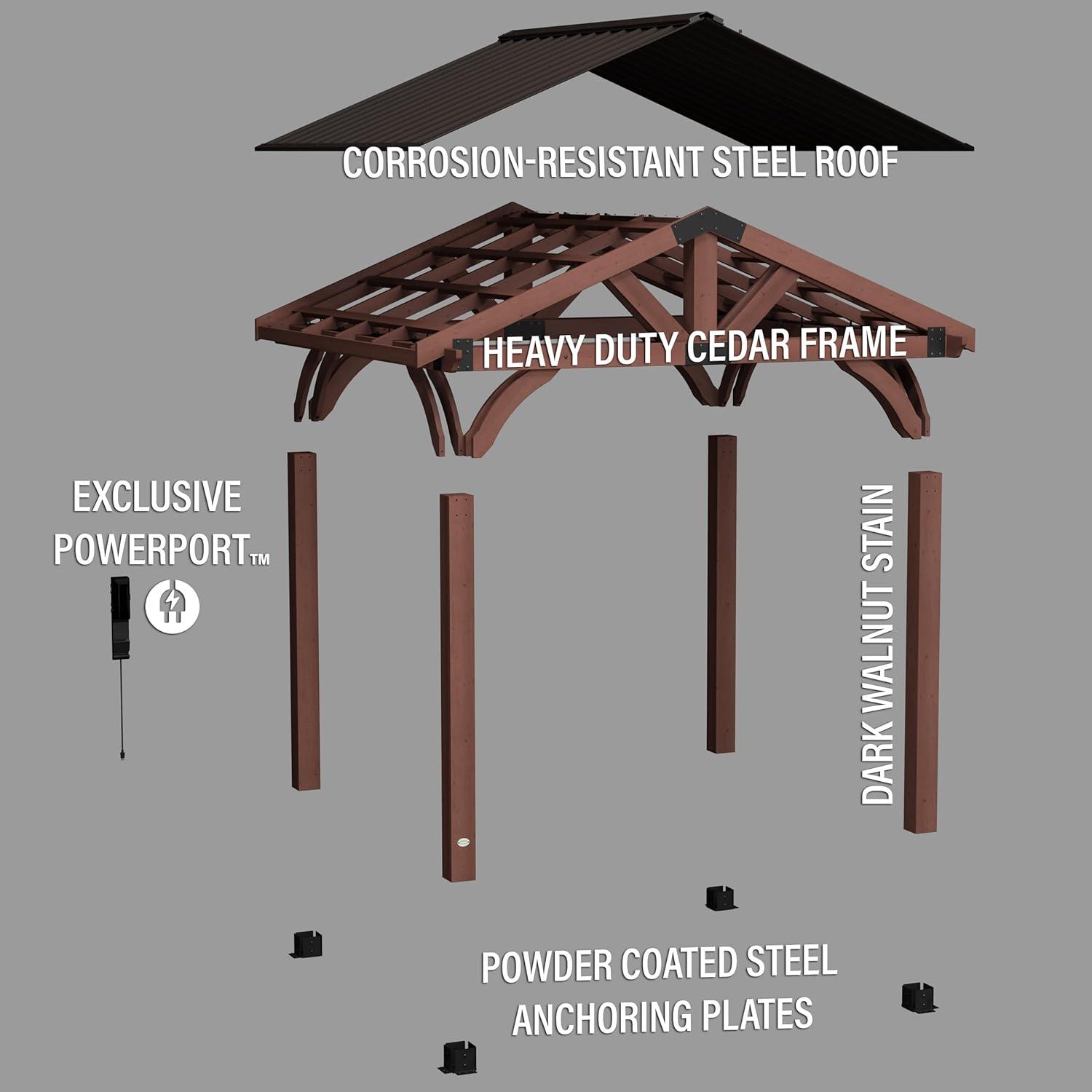 Backyard Discovery Backyard Discovery Granada 10' x 9' Cedar Wood Outdoor BBQ Grill Gazebo with Hardtop Galvanized Steel Roof and Bar Tops