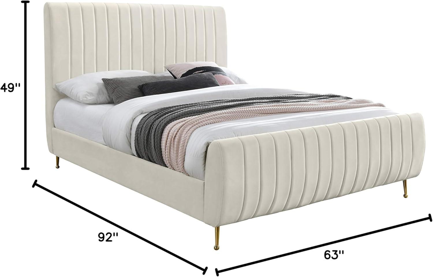 Meridian Furniture Zara Contemporary Cream Velvet Queen Bed