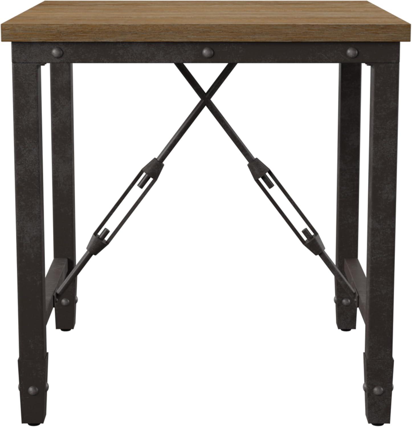 Jersey End Table Antique Oak - Steve Silver Co.: Industrial Style, 24-Inch Height, Pine Veneer, Iron Stretchers