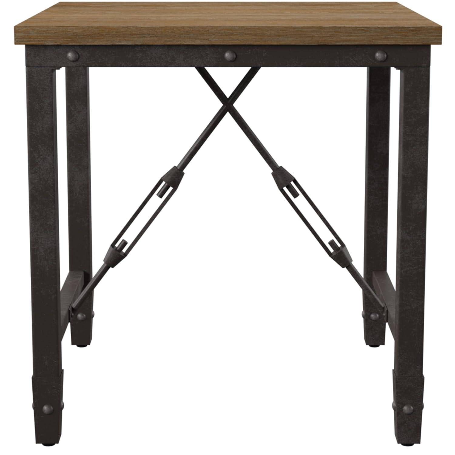 Jersey End Table Antique Oak - Steve Silver Co.: Industrial Style, 24-Inch Height, Pine Veneer, Iron Stretchers